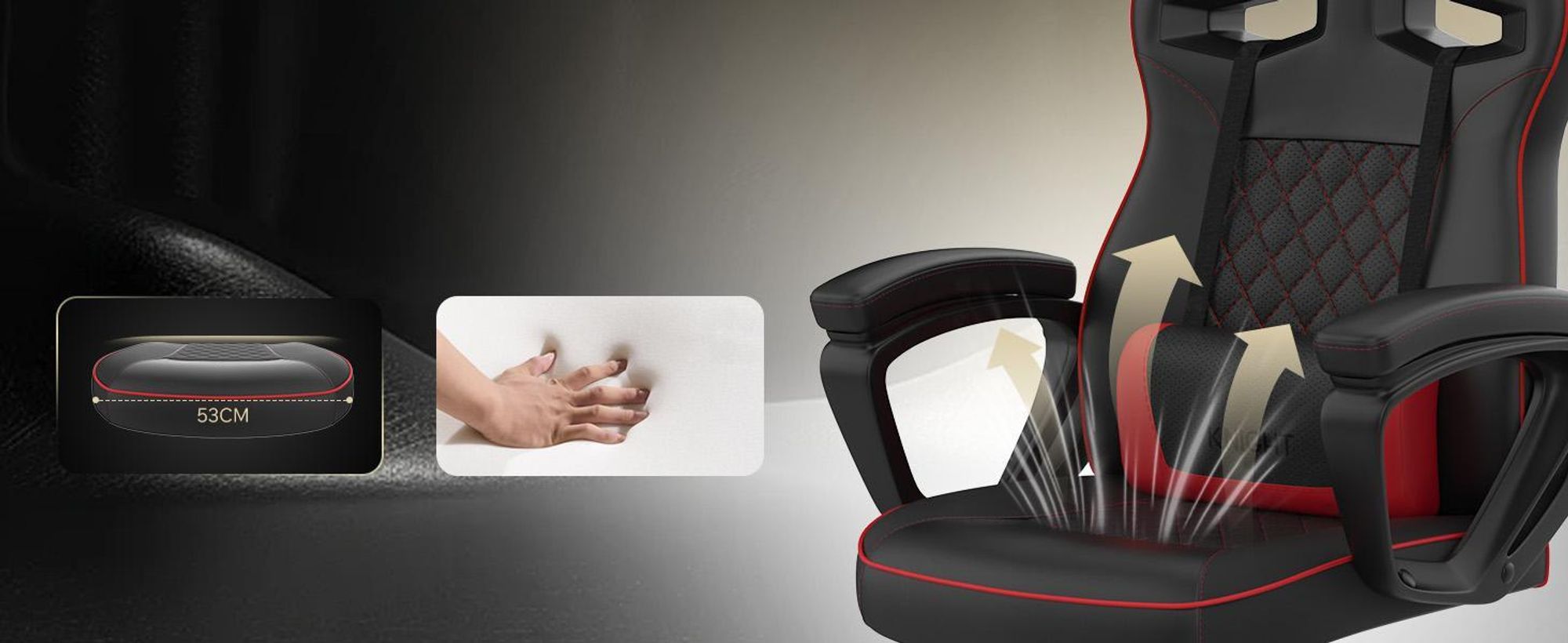 SENSE7 Knight Herní židle Umělá kůže Černá-červená - Ergonomická kancelářská židle PC Židle k psacímu stolu Herní židle Houpací funkce Gamer 120 kg