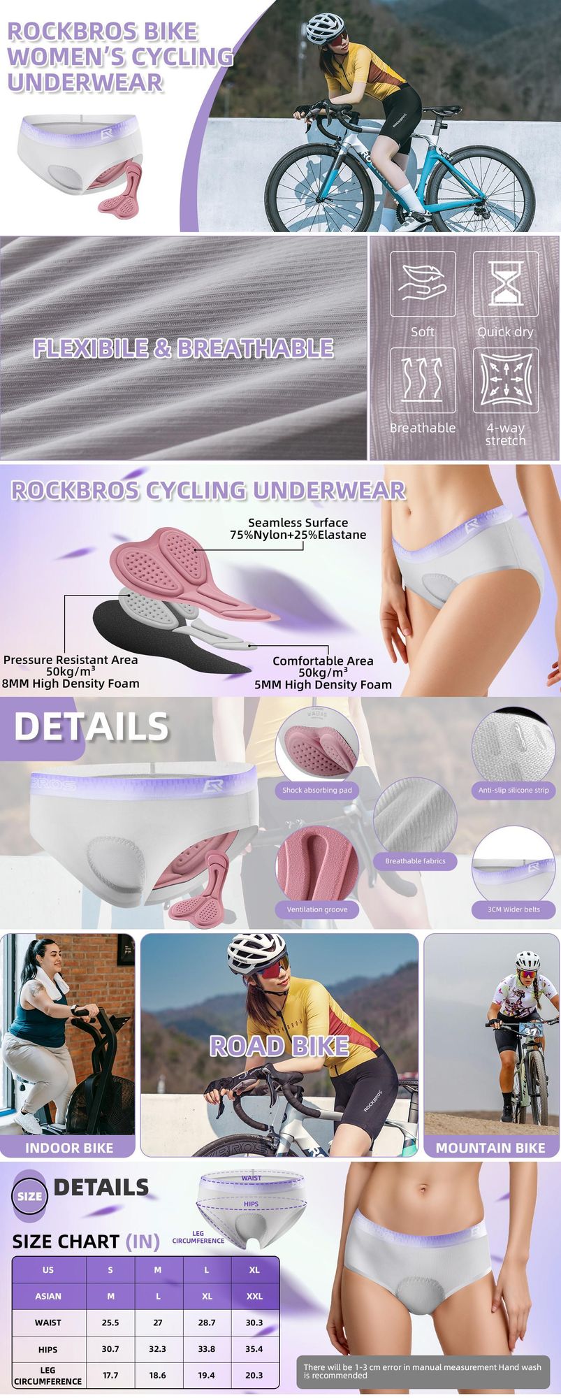ROCKBROS Damen Radlerhose Radunterwäsche Bike Shorts Fahrrad Undershorts für Damen EU gr. L
