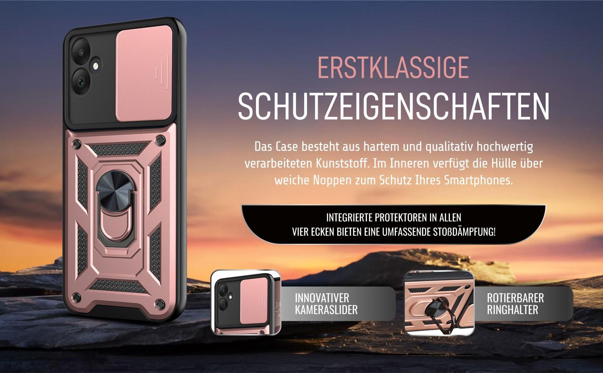 Handycase in Rosegold für Samsung Galaxy A05 mit Ringhalter
