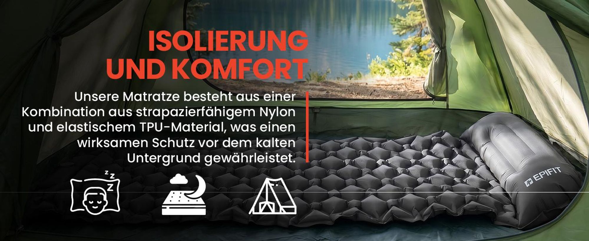 Graue Selbstaufblasende Isomatte Luftmatratze Schlafmatte Matratze Camping