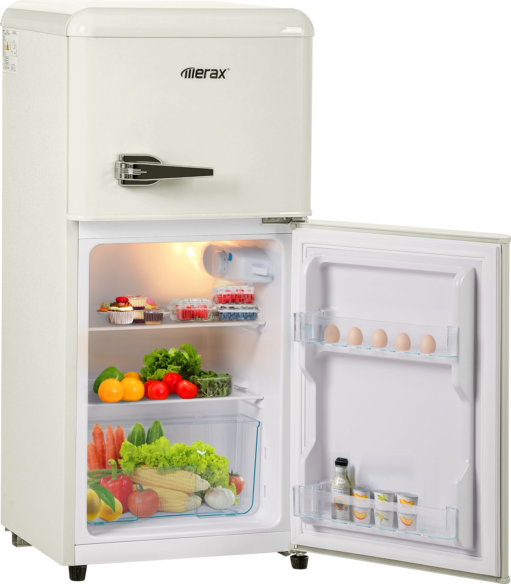 Merax Retrokühlschrank Kühl-/Gefrierkombination BCD-86, Vintage Kühlschrank, verstellebare Ablage und Füße, Doppeltür und LED, 87 cm hoch,60 L