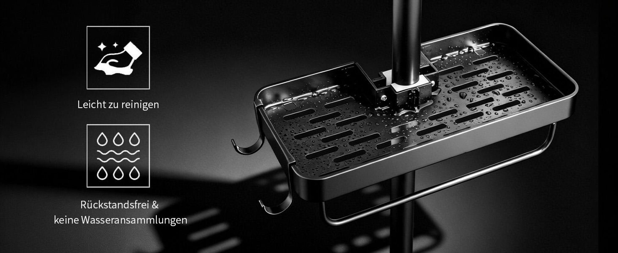 Homelody Duschsystem ohne Armatur, Duschset Duschsäule mit SUS304 Edelstahl Duschablage 30cm kopfbrause & Handbrause Quadratisch 5 Strahlarten Schwarz