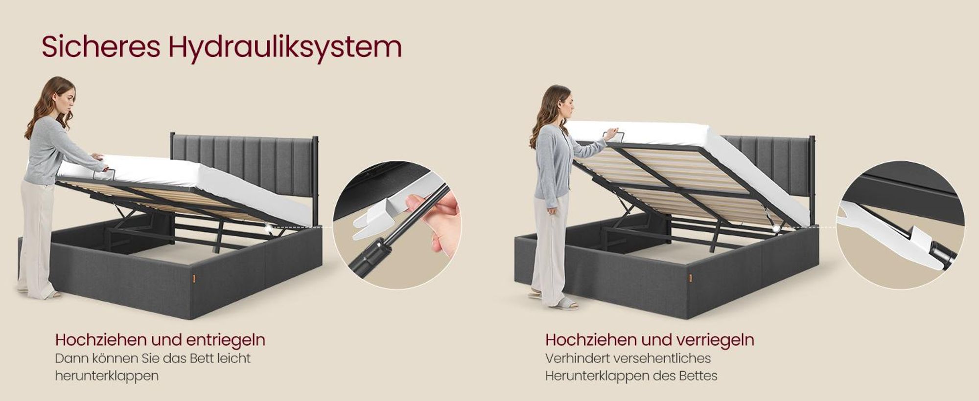 VASAGLE Polsterbett mit Stauraum und 7-Zonen Taschenfederkernmatratze Set, Hochklappbar, 160 x 200 cm, Grau und Blau