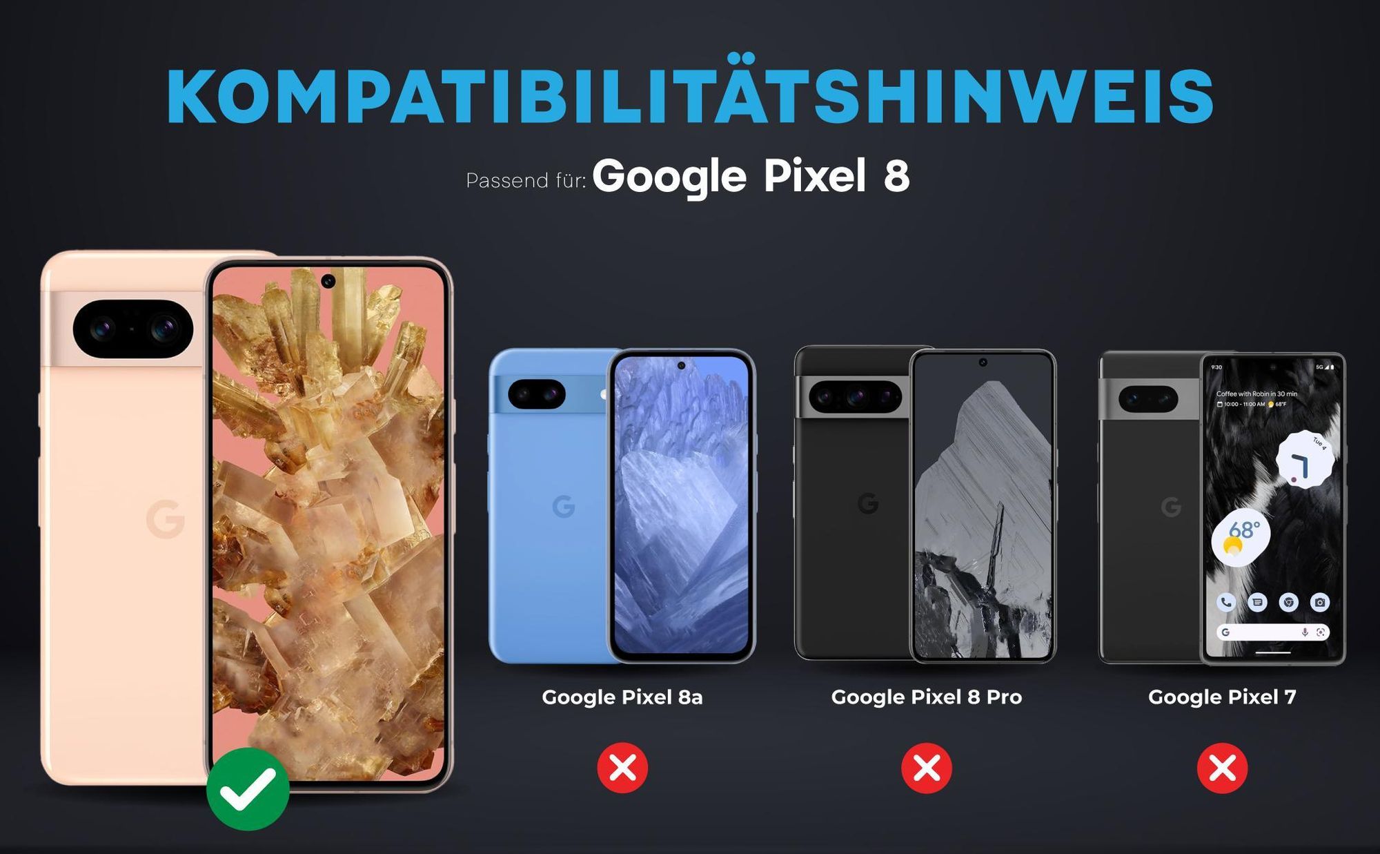 Kompatibilitätshinweise Kameraglas für Google Pixel 8