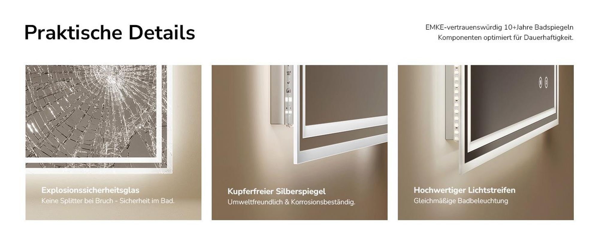 EMKE LED Badspiegel 100x60cm Badspiegel mit Beleuchtung Kaltweiß Lichtspiegel Badezimmerspiegel Wandspiegel mit Touchschalter Beschlagfrei