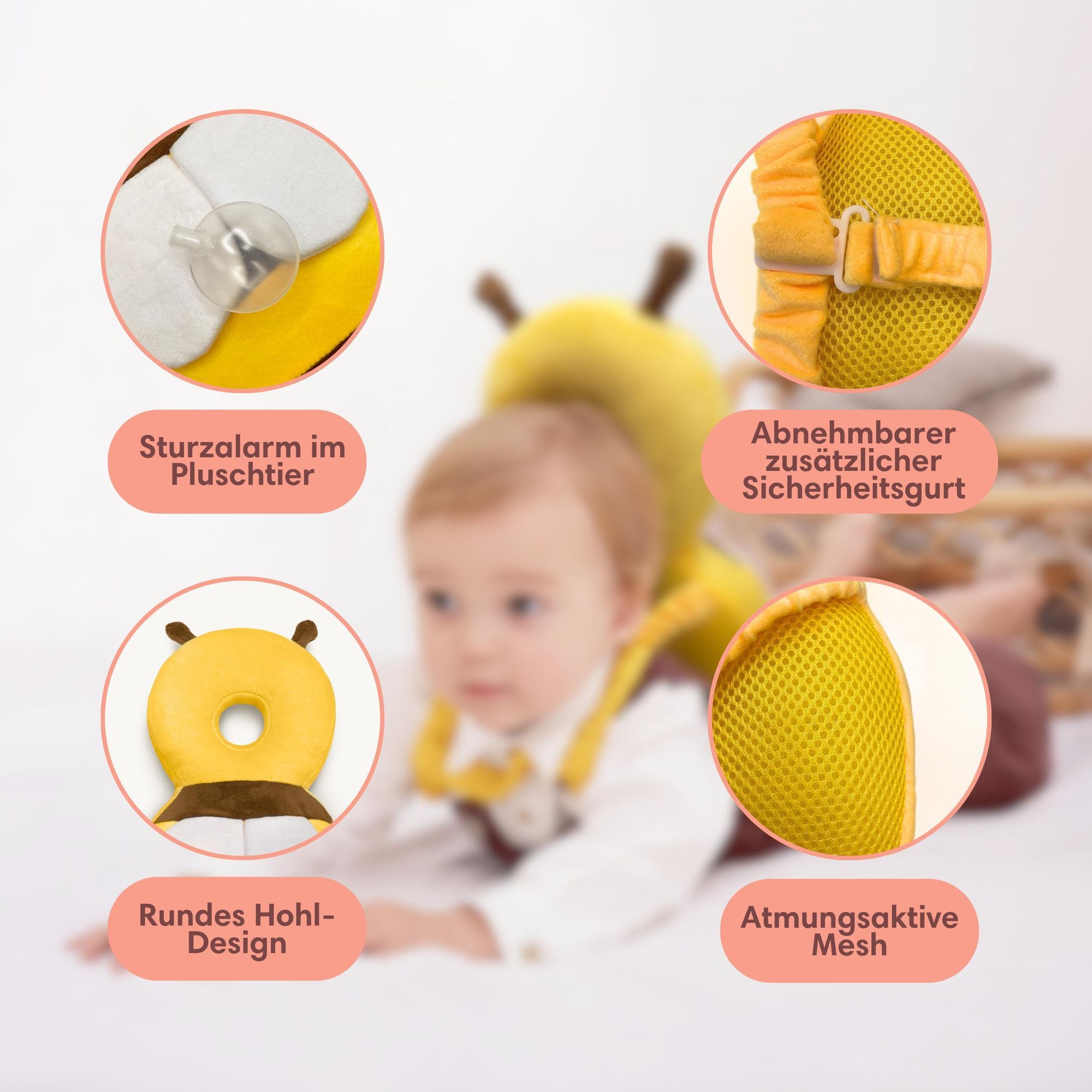 Vulpes Goods Baby Kopfschutz, Fallschutz-Rucksack für Kinder, 3D Bienenform, Kopf-Rückenprotektor Kleinkinder, sicher Krabbeln & Gehen lernen