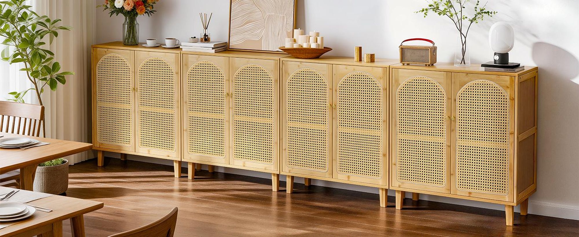 WISFOR Sideboard Küchenschrank, mit verstellbaren Ablagen und 2 Türen, Wohnzimmerschränke Bambus, 75 x 39 x 82 cm