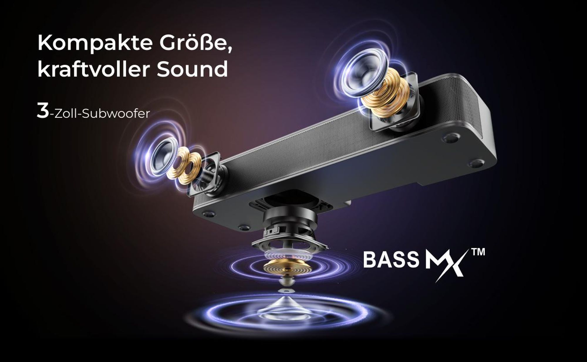ULTIMEA 2.1 Kanal Soundbar für TV mit verstellbarem Bass, APP-Steuerung, All-in-One Soundbar, TV-Lautsprecher Bluetooth 5.4, Poseidon M20
