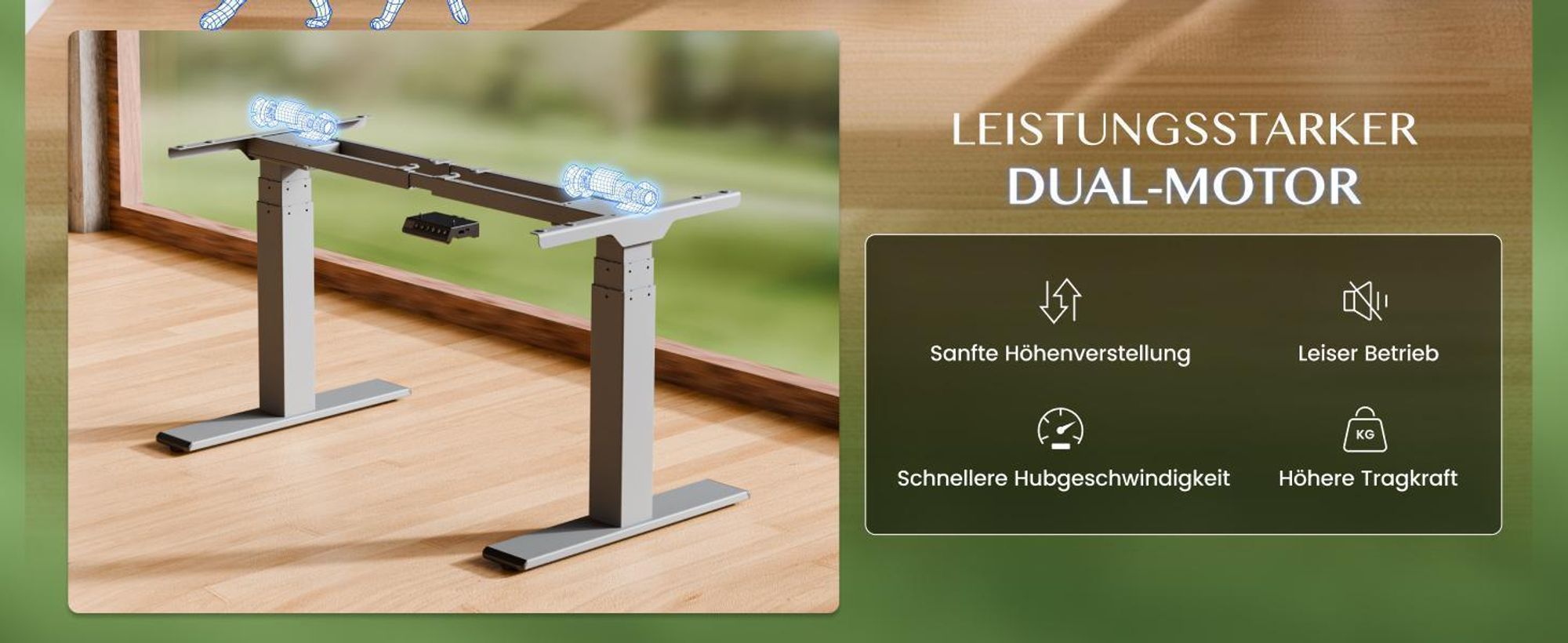 FLEXISPOT ValtreX E200 Höhenverstellbarer Schreibtisch 140x80cm 200KG TRAGKRAFT, 25MM EINTEILIGE TISCHPLATTE, 2 Motoren, USB-Anschluss, Ahorn