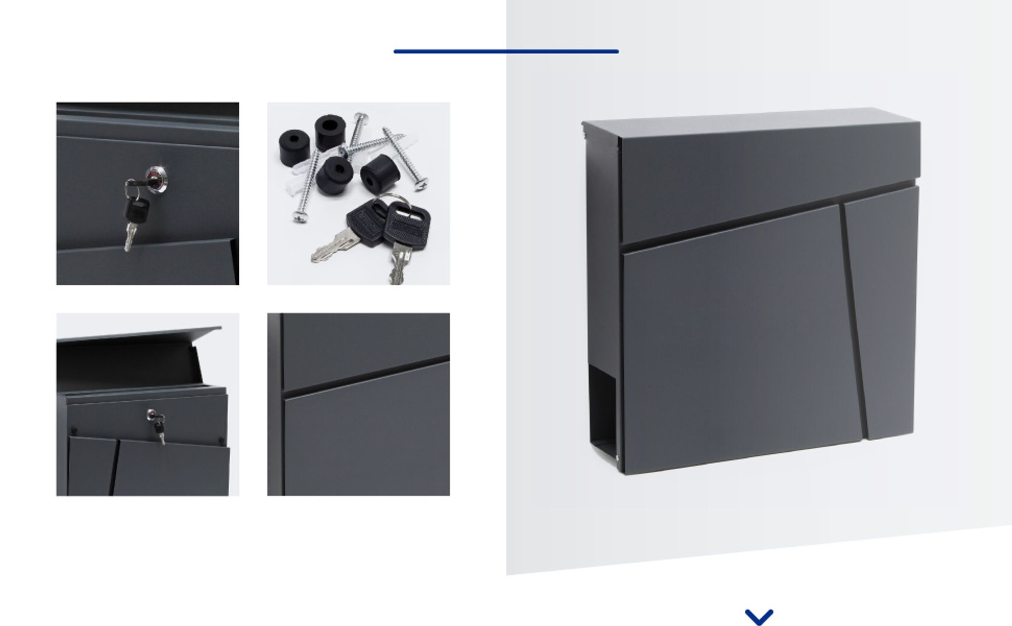 Wiltec Designer Briefkasten V23 anthrazit 370 x 102 x 370 mm, Wandbriefkasten mit Schloss und Zeitungsrolle, Postkasten aus pulverbeschichtetem Stahl