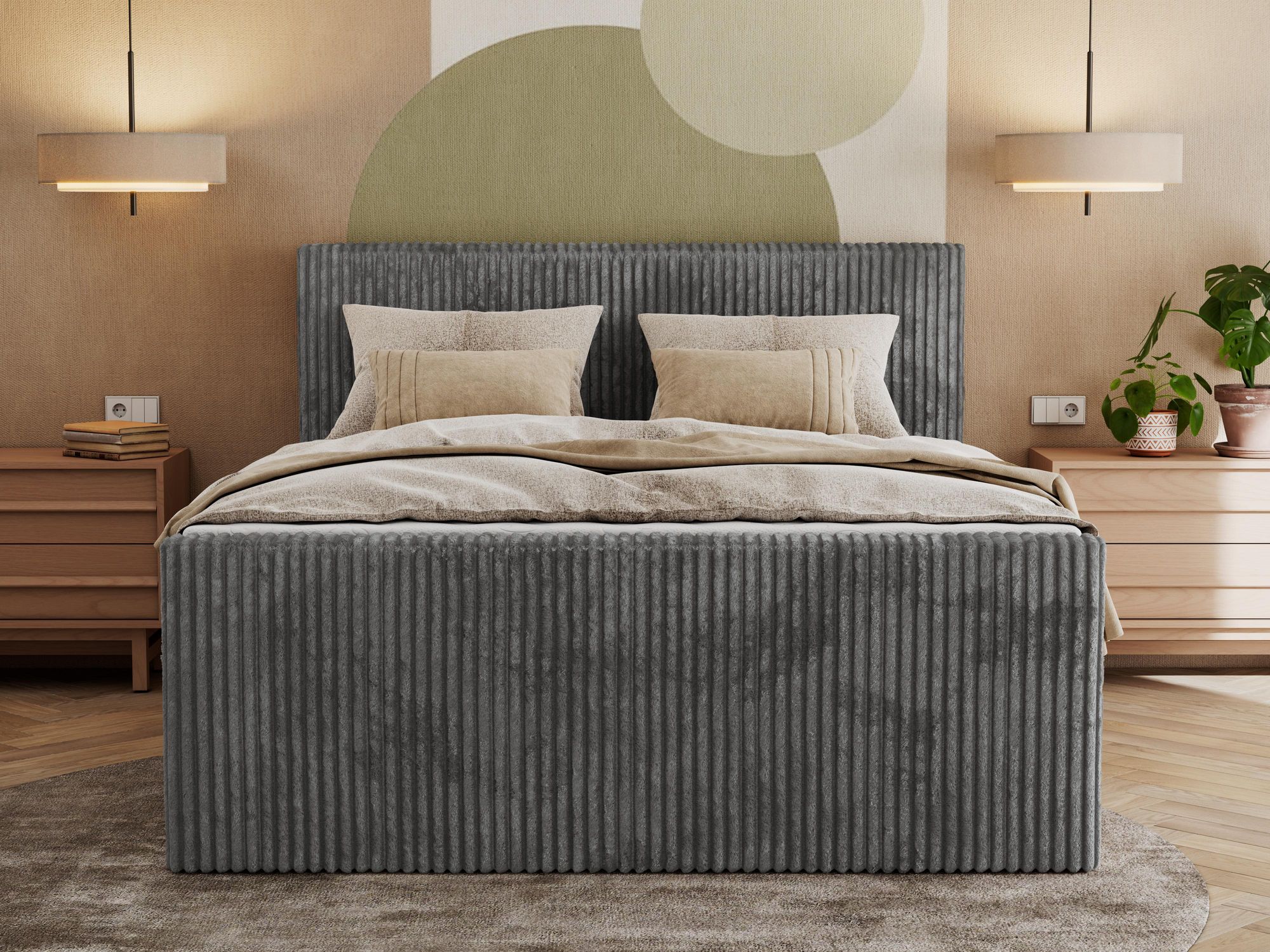 Elegantes Bett für das Schlafzimmer mit praktischen Details.