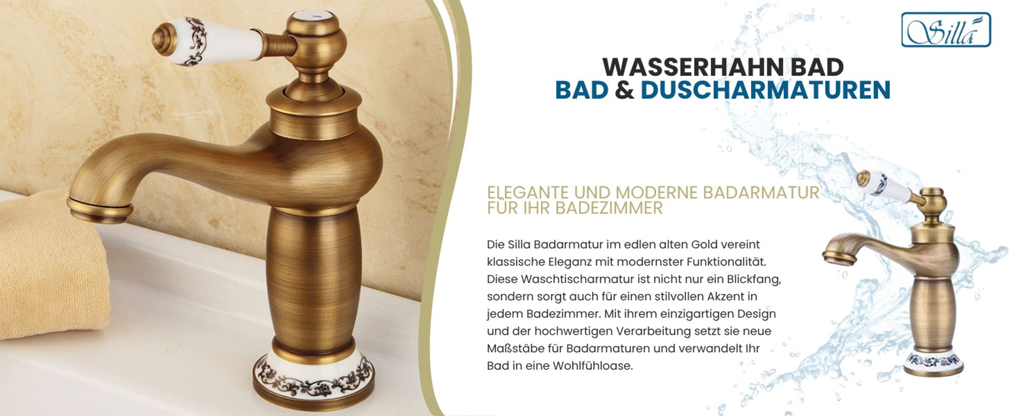 Silla, Gold, Armatur, Bad, Spültischarmatur, Wasserhahn Bad, Wasserhahn, Messing