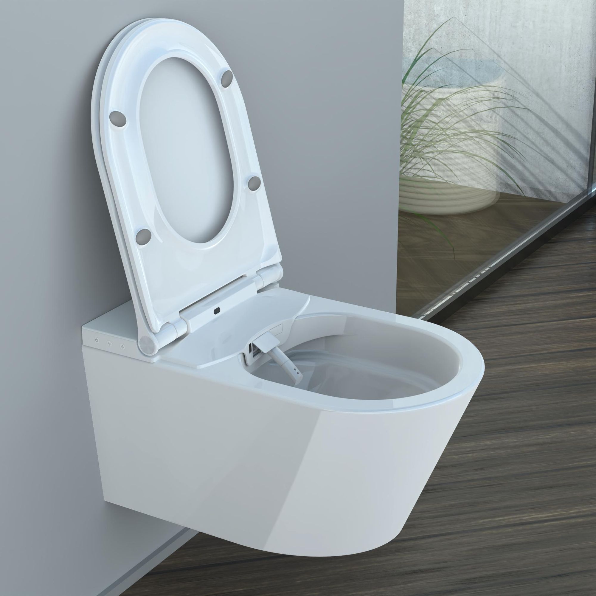Das Bild zeigt das 92100 CESARI Dusch-WC mit hochgklappter WC-Brille.