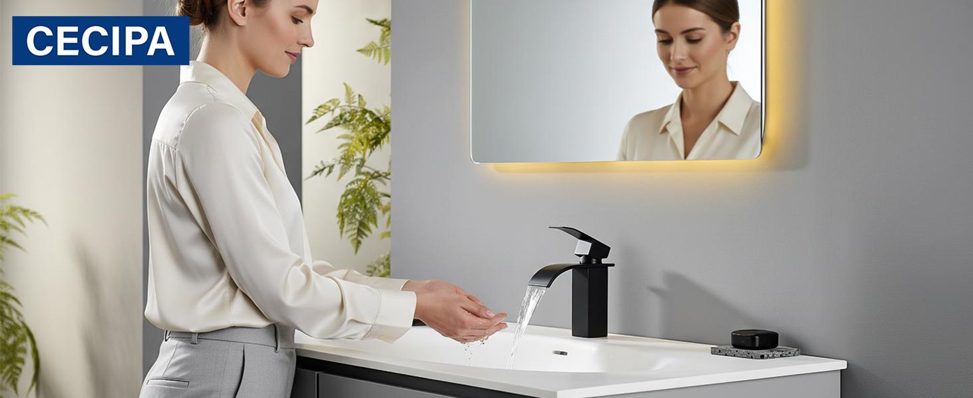 Wasserfall Waschtischarmatur, 304 Edelstahl Schwarz, Bleifrei Kalt Warm, Cecipa, Badarmatur Mischbatterie, Wasserhahn Bad, Wasserhahn Schwarz