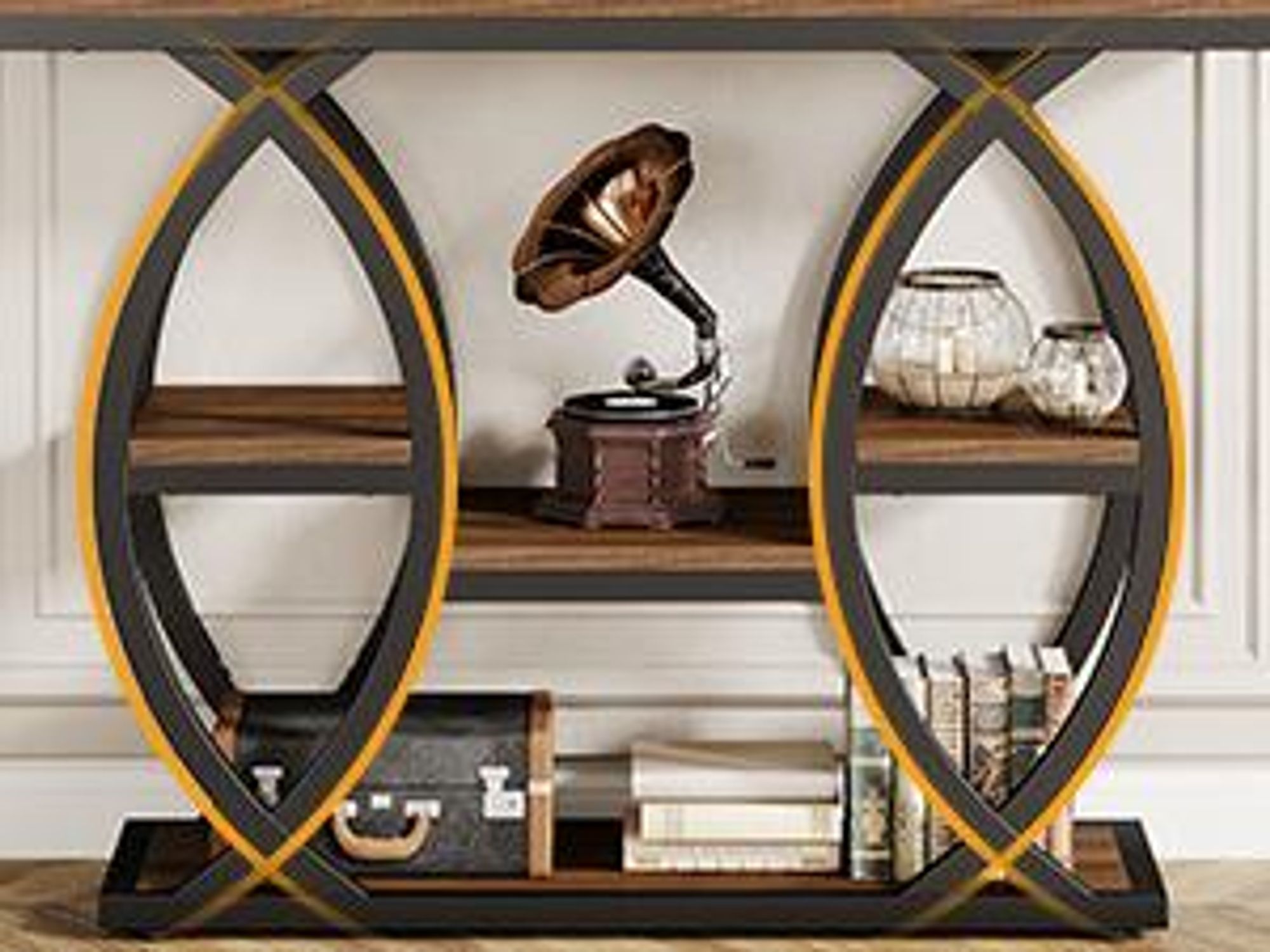 Consolle Tribesigns, tavolo da divano stretto, tavolo da ingresso, tavolo d'accento, industriale, 4 livelli, soggiorno, ingresso, 100 x 30 x 80 cm, marrone