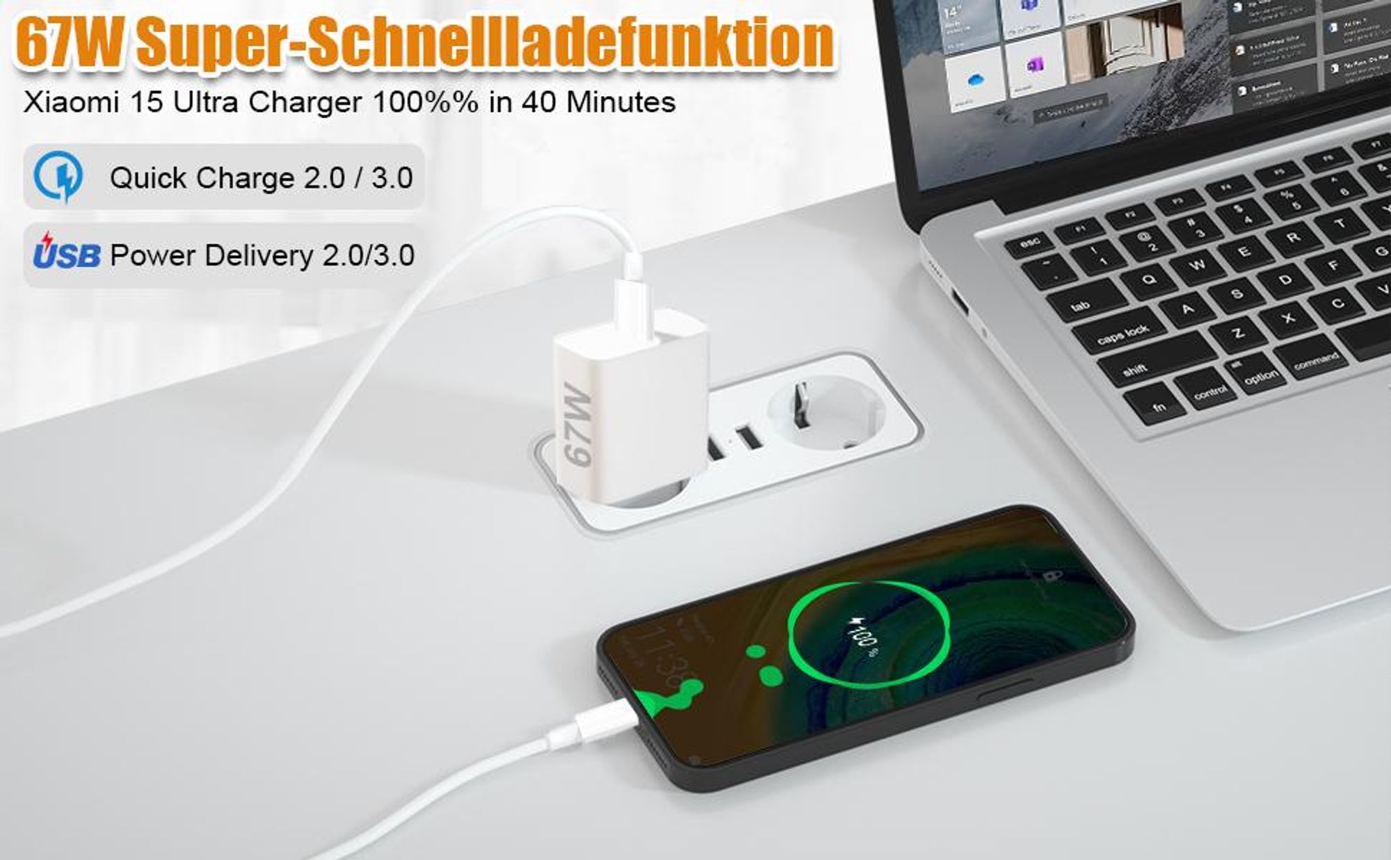 USB C Ladegerät, Netzteil Stecker, Ladestecker, 67W Schnellladegerät, Ladekabel Kompatibel mit Xiaomi 14T 13T 13 Lite 12S Ultra Poco X6 X5 Pro