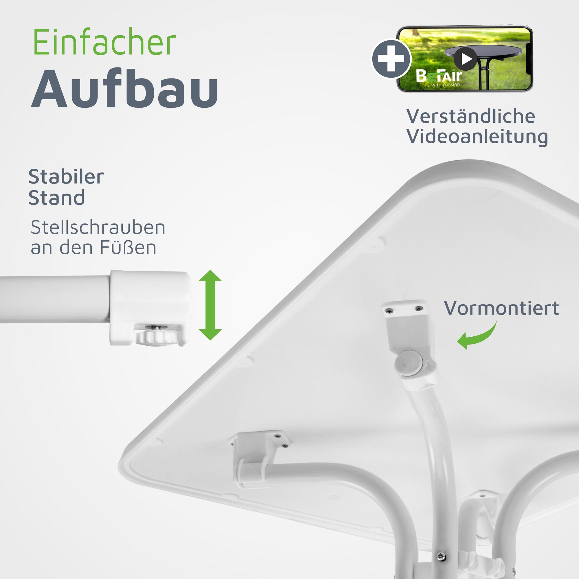 BeFair Gastro Stehtisch klappbar 60x80 cm – rechteckiger Bistrotisch 110 cm Höhe, Indoor & Outdoor, weiß, mit Jacken- & Taschenhaken