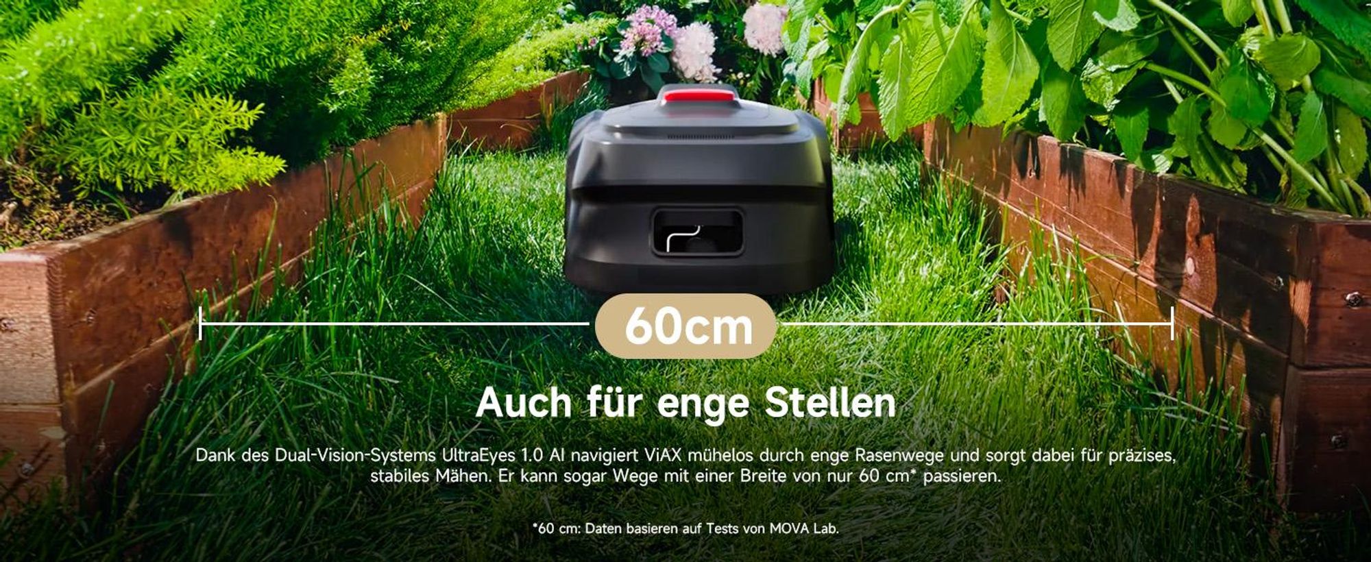 MOVA ViAX 250 Mähroboter – 250 m², UltraEyes™ KI-Dual-Vision, U-Bahnplanung, Dual-Map, Hindernisvermeidung, App-Steuerung, 50min Akkulaufzeit