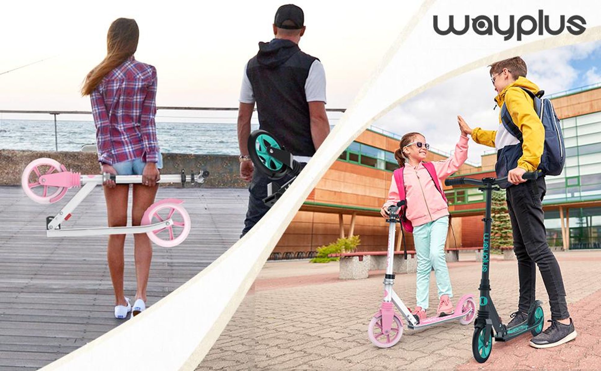WAYPLUS Klapproller ab 6 J. bis 109 kg, 20 cm ABEC-9 Räder, 4-fach höhenverstellbarer T-Lenker, stabiler Freizeitroller für Kinder & Jugendliche