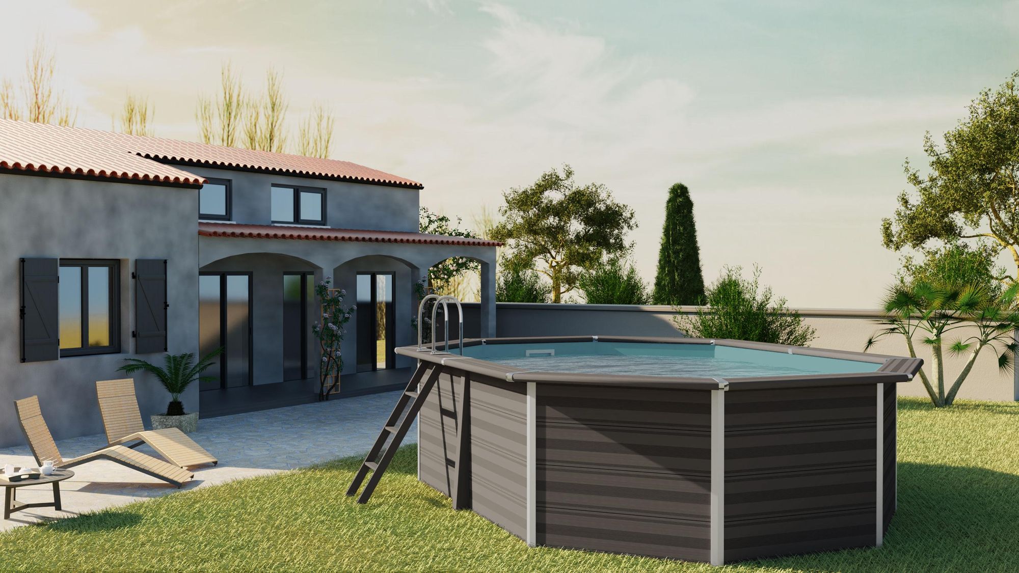 GRE Ovaler Composite-Pool KPCOV52 – 524 x 386 x 124 cm, Komplettset