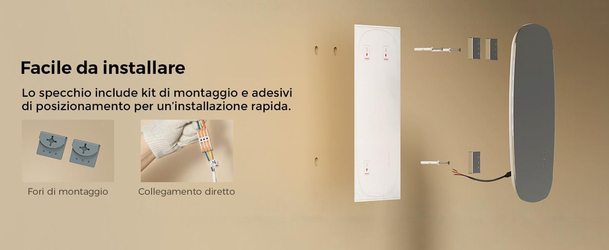 S'AFIELINA 95×60 cm specchio da bagno con illuminazione Specchio ovale a LED con interruttore a sfioramento, dimmerabile a 3 colori di luce regolabili, antiappannamento, funzione memoria