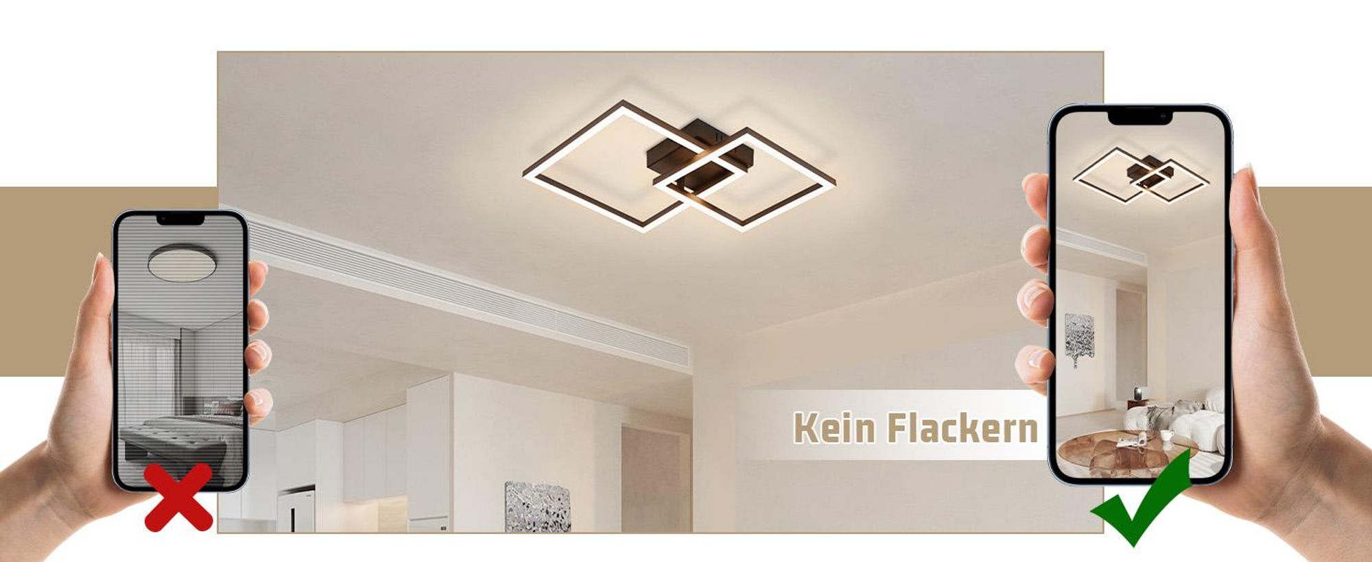 ZMH LED plafondlamp, zwart, rechthoekig. Plafondlamp, 20W, warm wit licht. Moderne design, geschikt voor slaapkamer, woonkamer, keuken. Plafondverlichting