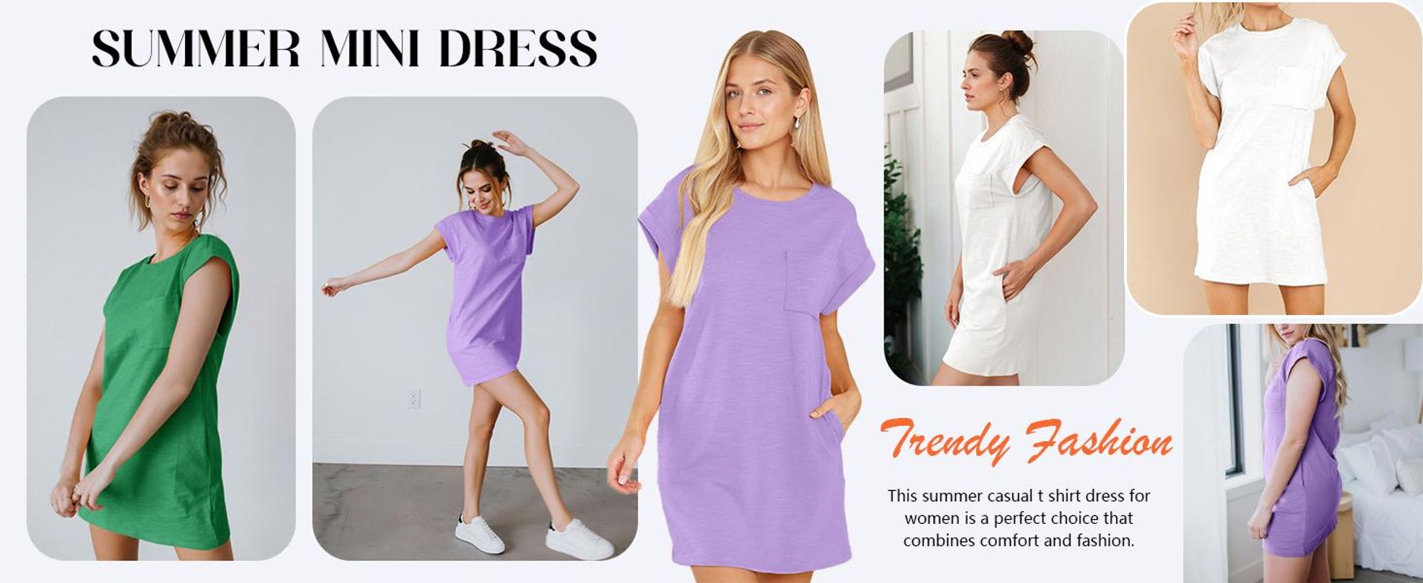 Sommerkleid für Damen, lässiger Stil, Rundhalsausschnitt, mit Taschen.