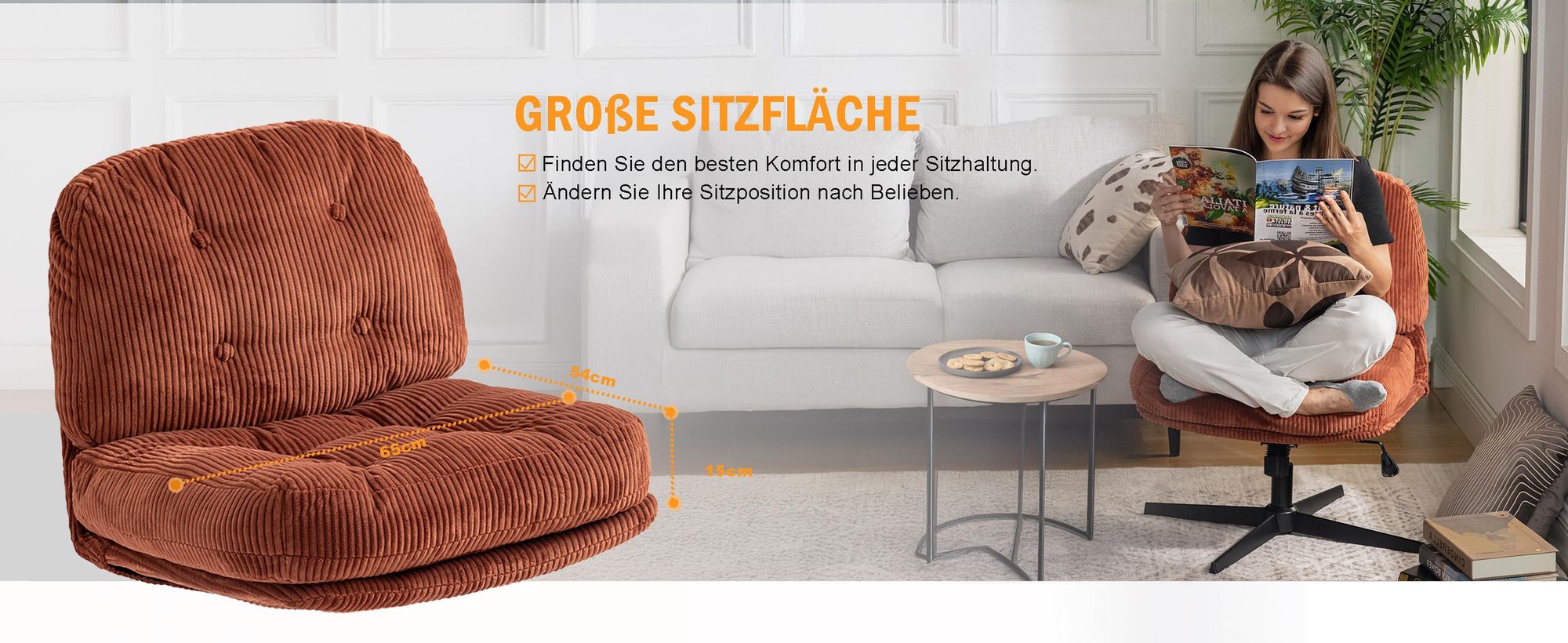 Meubles Cosy Drehbarer und verstellbarer Loungesessel aus ziegelrotem Cord - ALINTONEX