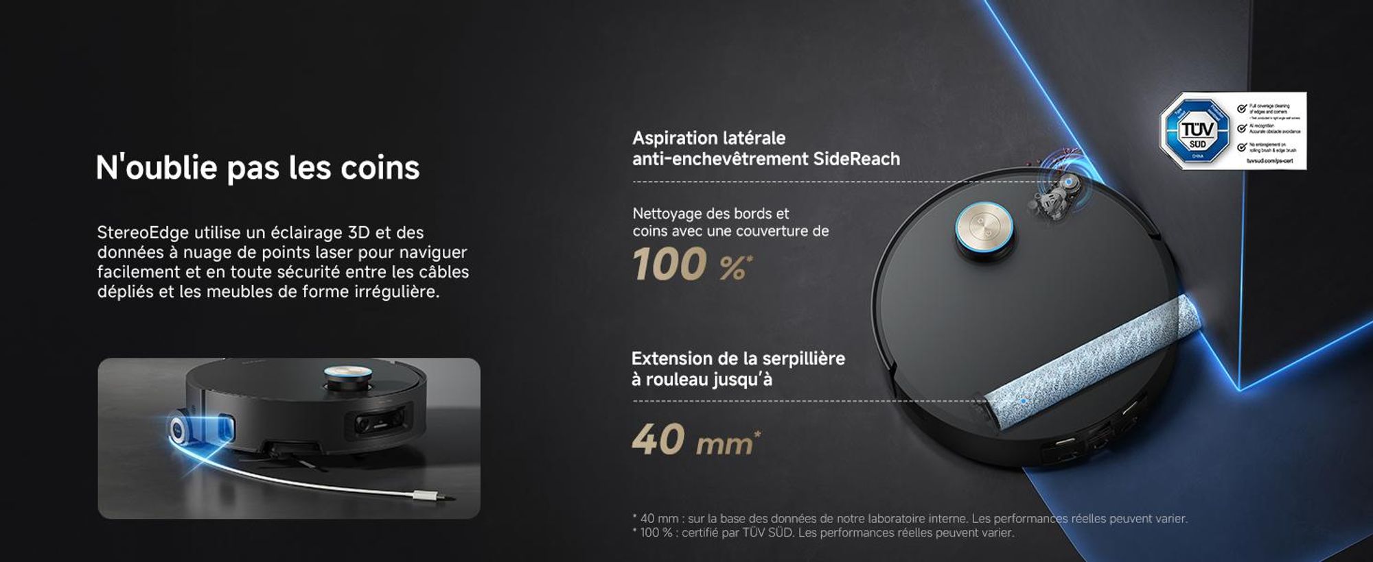 Dreame Aqua10 Ultra Roller, Sans sac, Noir, Sac à poussière, 3 roues, 0,2 l, Rechargeable, Purification