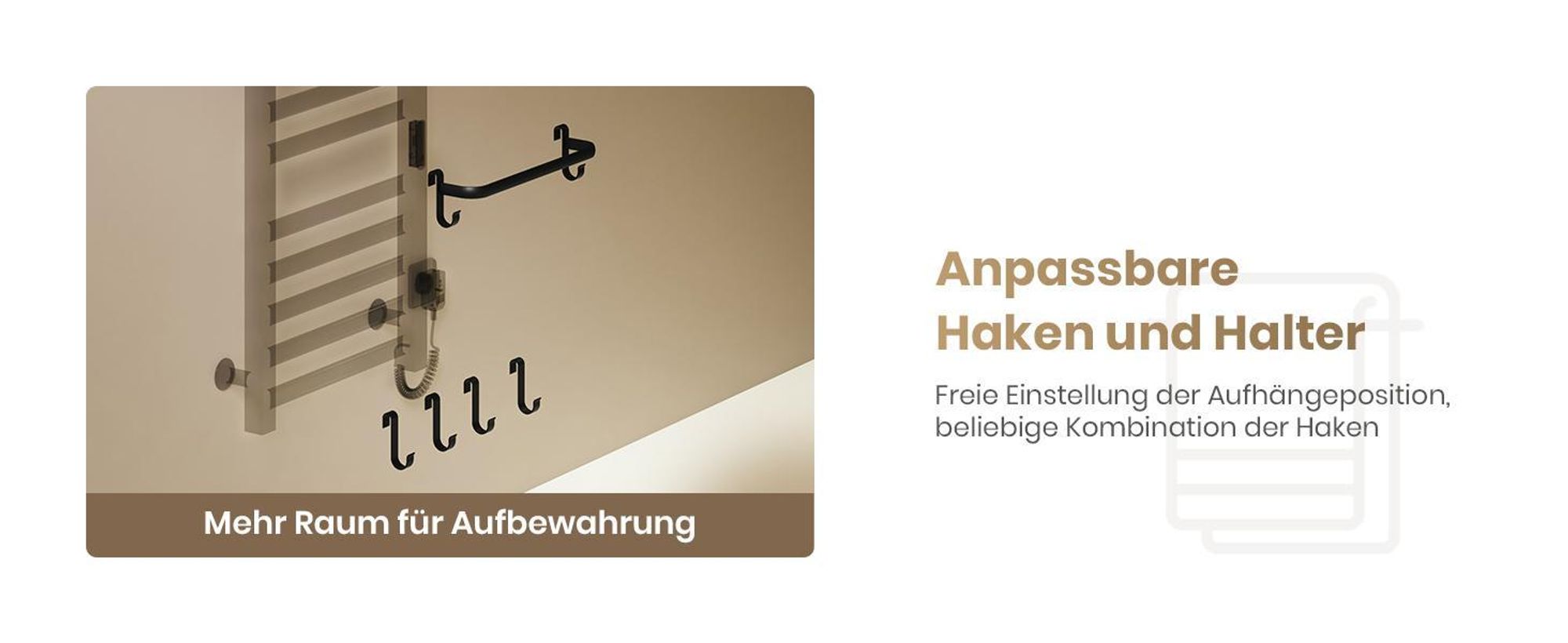 EMKE Handtuchwärmer Elektrisch WIFI Handtuchtrockner Doppelreihe Flachrohr mit Ablage & Haken 1000×500 mm 280W Tuya Alexa Schwarz Matt