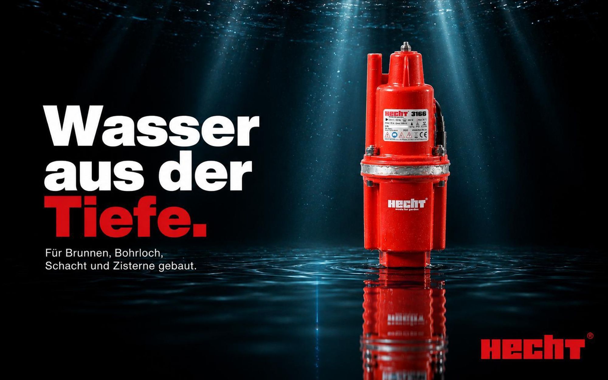HECHT 3166 Membranpumpe | 600 W | 1400 l/h | 70 m Förderhöhe | DN 125 | 10 m Anschlusskabel