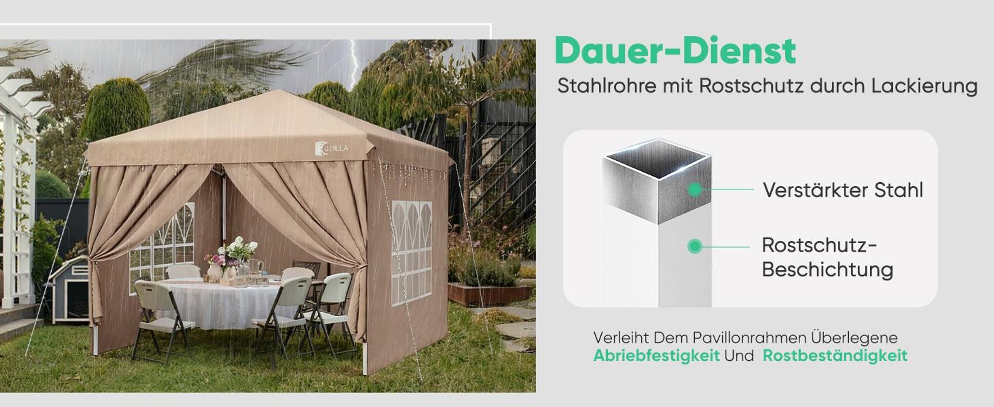 Sunula Faltpavillon 3x3 Gartenpavillon mit 4 seitenteilen wasserdicht, Taupe