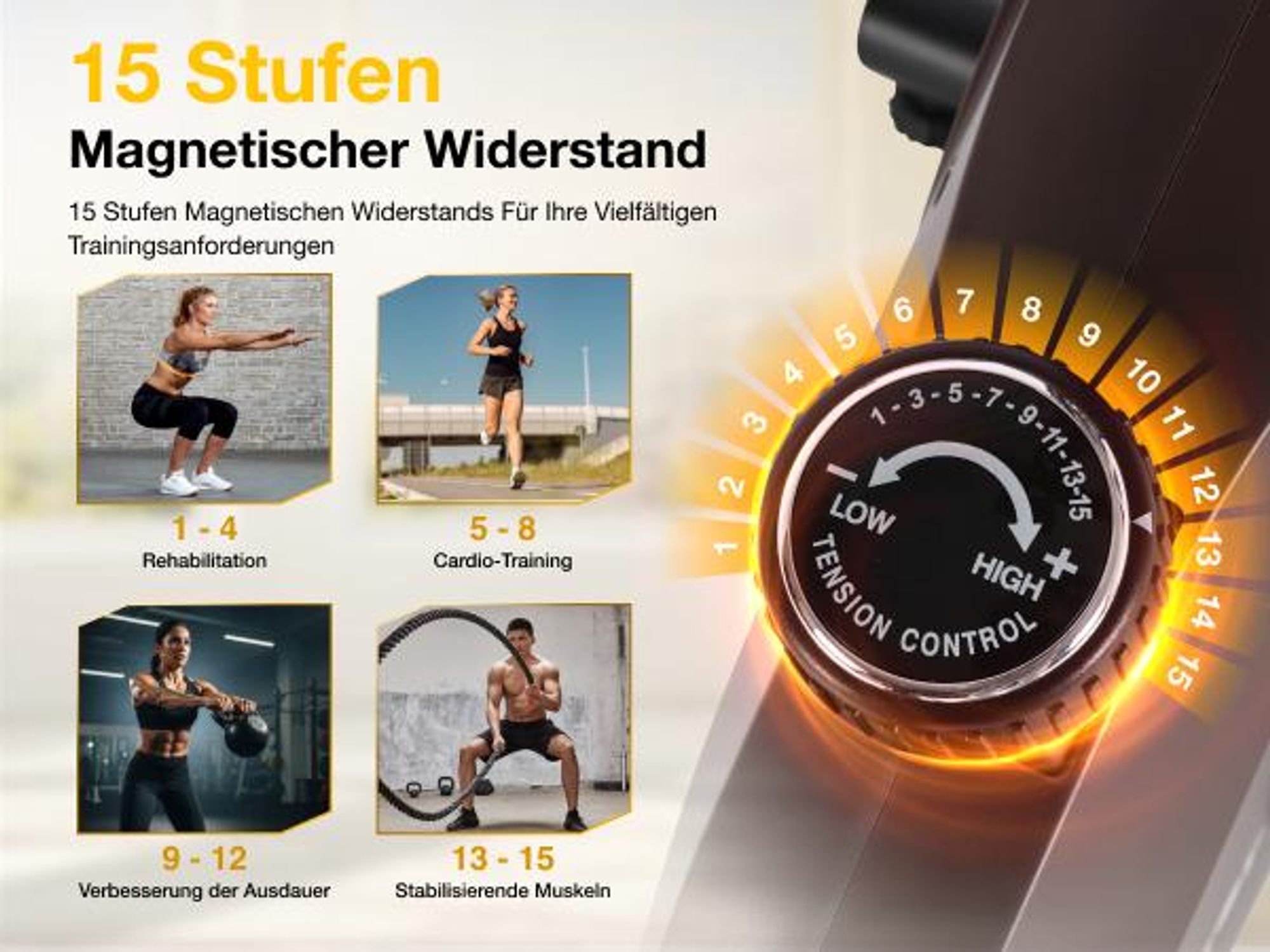 Wenoker Liegeergometer mit 15-stufig verstellbarem Magnetwiderstand, Pulsmessung und LCD-Display, App-kompatibel das leise Liegefahrrad für Senioren.