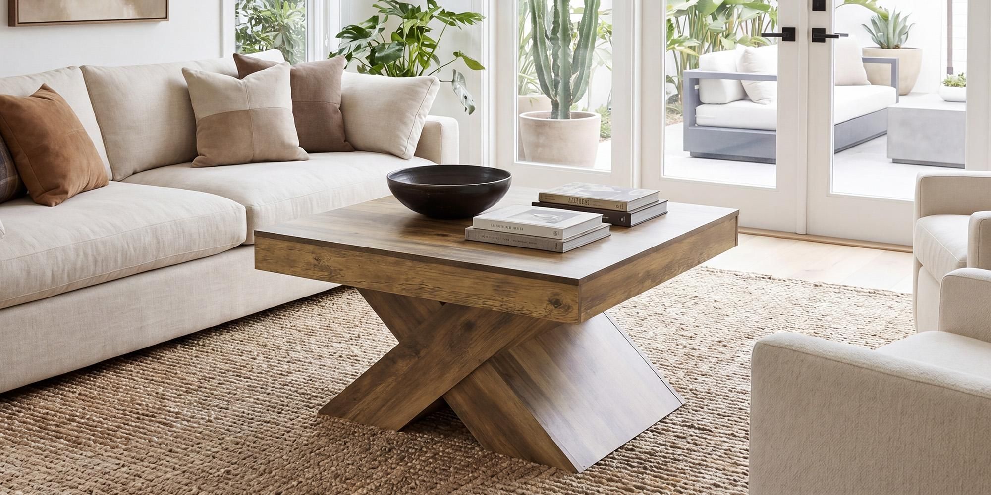 Tribesigns Quadratischer Couchtisch, 80 cm Couchtisch im Landhausstil aus Holz mit X-Gestell für das Wohnzimmer, Beistelltisch für kleine Räume