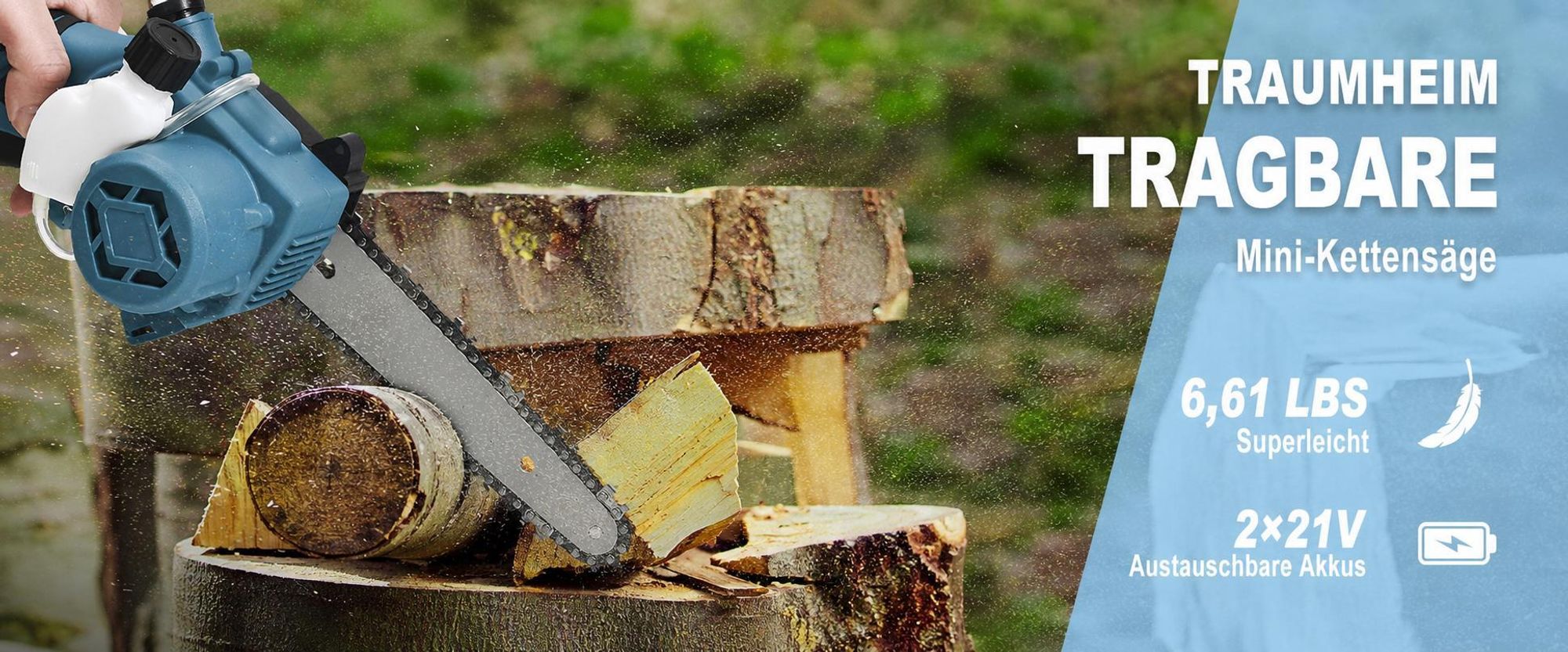6 Zoll bürstenlose Kettensäge, Mini - Akku - Kettensäge, Holz bearbeitung, Garten schneiden, 2 x Batterie Mit Digitalanzeige, bürstenlose Kettensäge