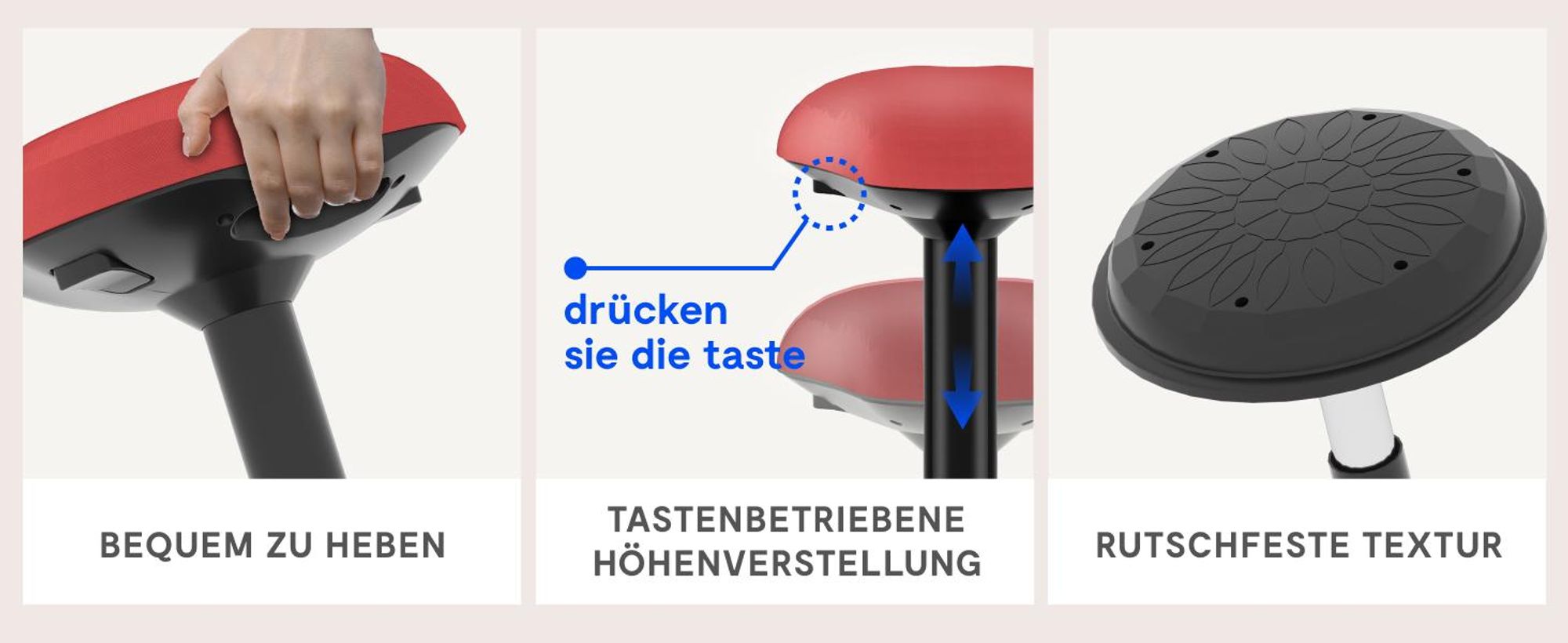 FLEXISPOT 2er Set Ergonomischer Arbeitshocker – Höhenverstellbare Stehhilfe, 360° drehbar, Bürohocker – Schreibtischhocker – Sitz-Steh-Hocker (Rot)
