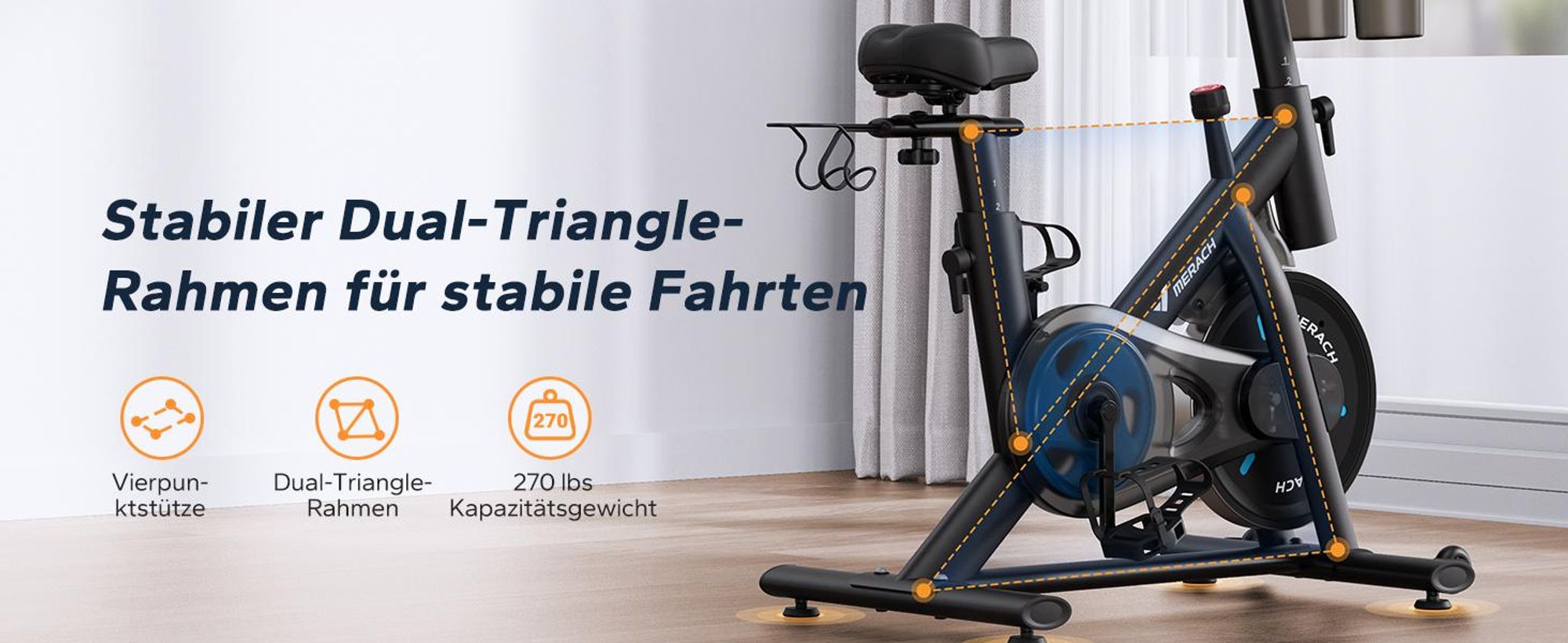Heimtrainer Fahrrad mit magnetischem Widerstand – leiser Ergometer mit LCD, App, Tablet-Halter, Hantelrack, verstellbarem Sitz, bis 136 kg