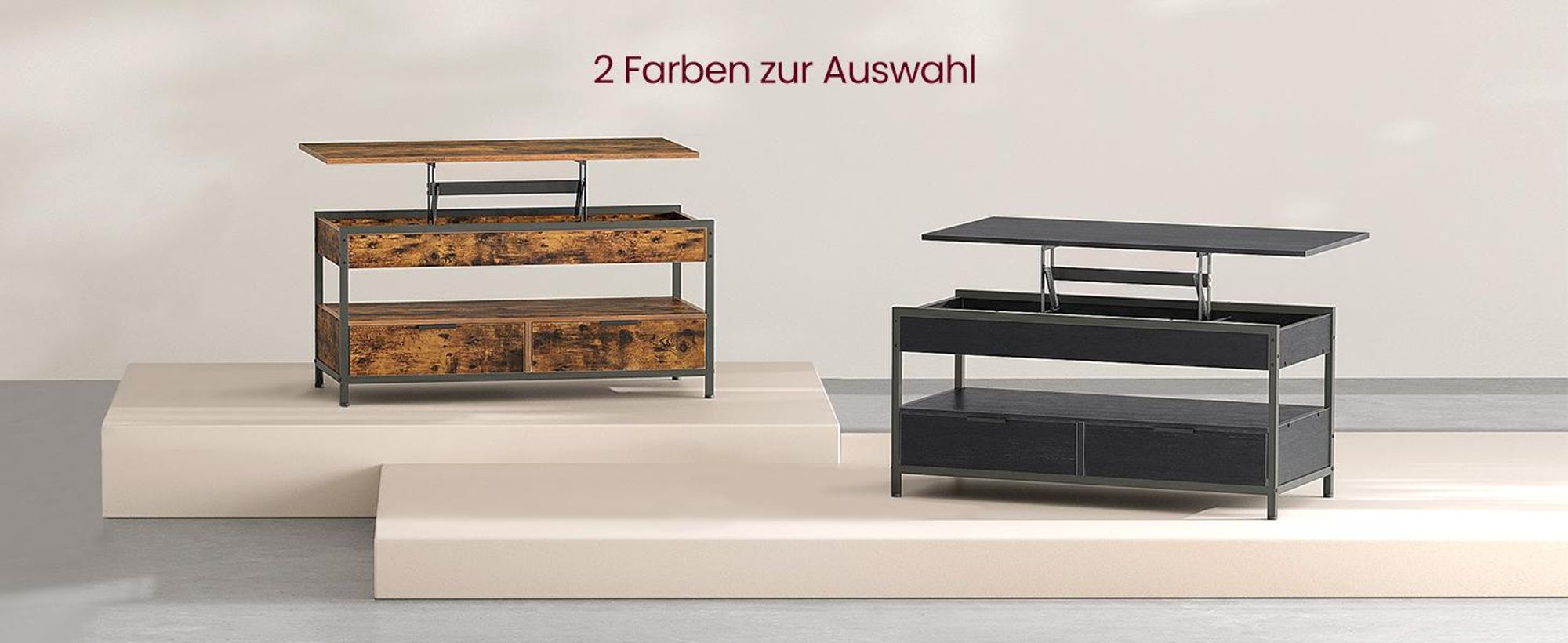 VASAGLE Couchtisch, höhenverstellbarer Wohnzimmertisch, 50 x 100 x (48-63) cm