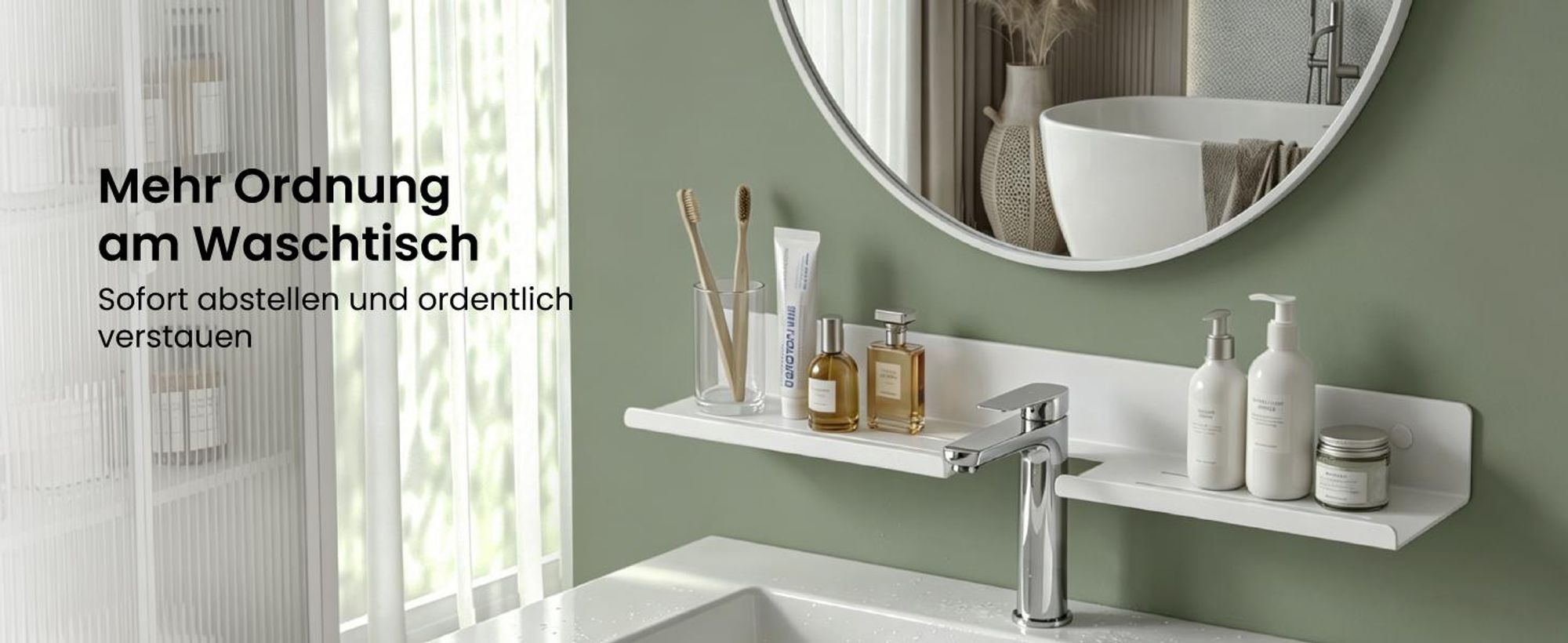 Mai & Mai Duschregal zum Bohren oder Kleben, Waschbeckenregal über Wasserhahn, Wandregal für Küche und Bad, Badezimmer Organizer Sandweiß 60cm Reglo-17