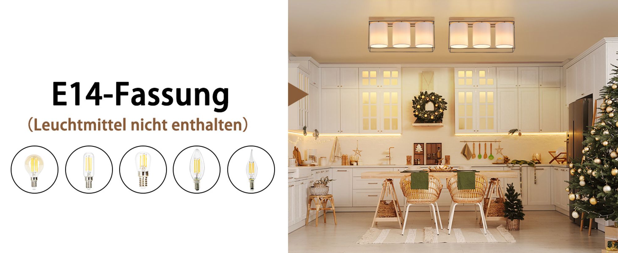 ZMH Deckenlampe Wohnzimmer Deckenleuchte Holz 3 Flammig E14  Wohnzimmerlampe mit StoffLampenschirm Industrial Retro Esszimmerlampe (ohne Leuchtmittel)