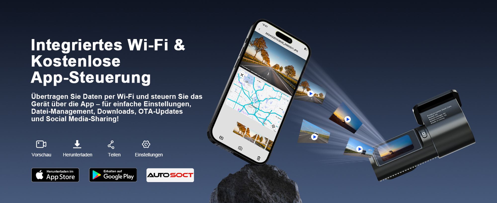 4K+1080P Dashcam Auto Vorne Hinten, Wi-Fi/APP Dual Auto Kamera mit Parküberwachung