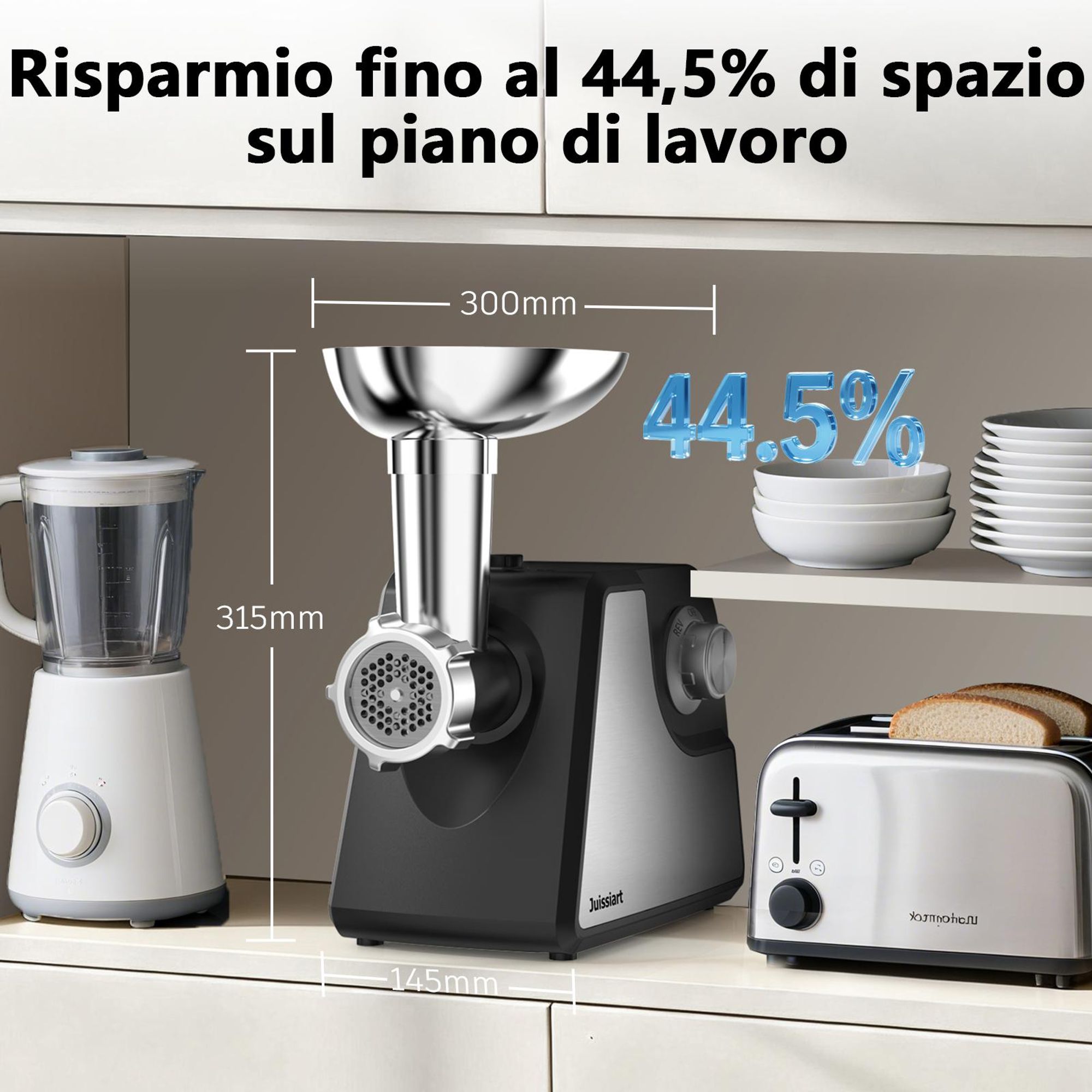Juissiart MG4150R Tritacarne - Potenza 300W resa di carne 1.2KG/Min materiale della lama acciaio 420 per metallurgia delle polveri - Nero