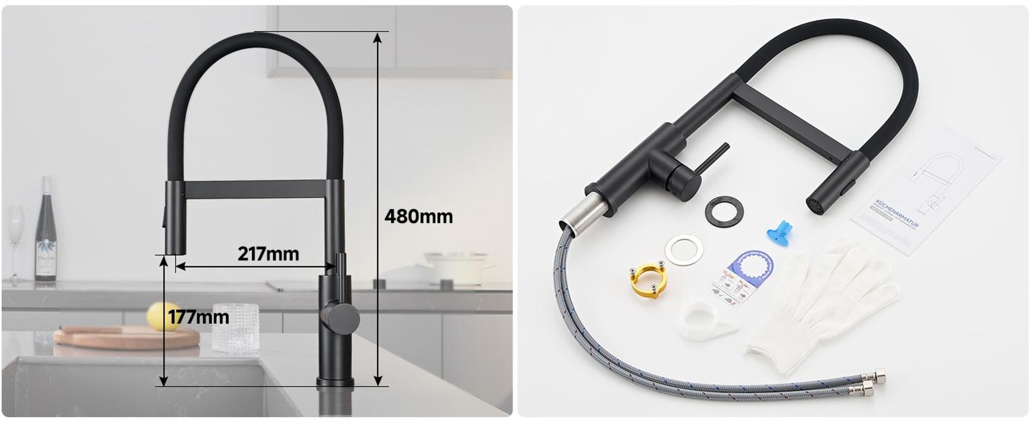 Wasserhahn Küche Magnetisch Schwarz, 2 Strahlarten Flexibel, 360° Drehbar Spültischarmatur, 304 Edelstahl Küchenarmatur Cecipa Einhandmischer