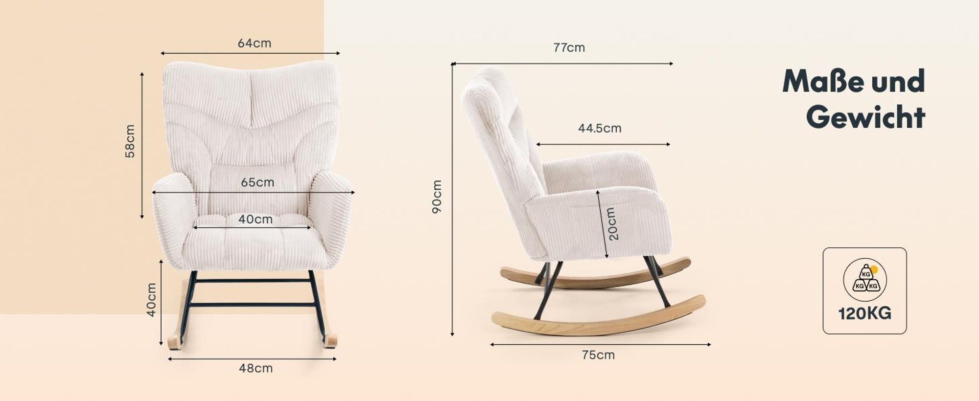 FLEXISPOT Schaukelstuhl Schaukelsessel hohe Rückenlehne & Armlehnen, Moderner Relaxsessel mit Holzkufen, gepolstert für Wohnzimmer, bis 120 kg Weiß