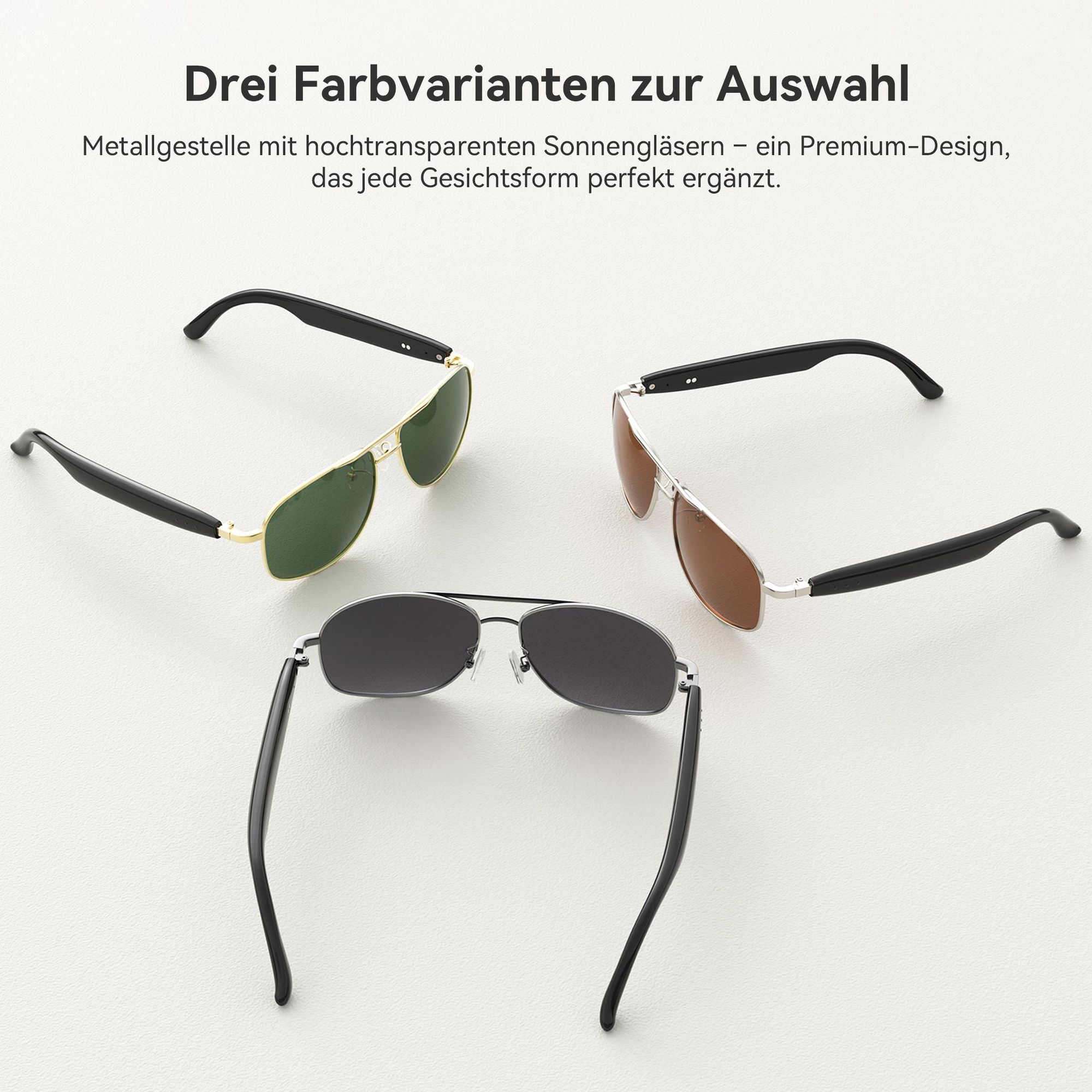 Blackview D1 Pro Smartbrille Bluetooth 6.0, 360° Raumklang, KI-Sprachsteuerung, IP54 Wasserfest, 6 Std. Musik, Leichte Metallbrille mit UV-Schutz