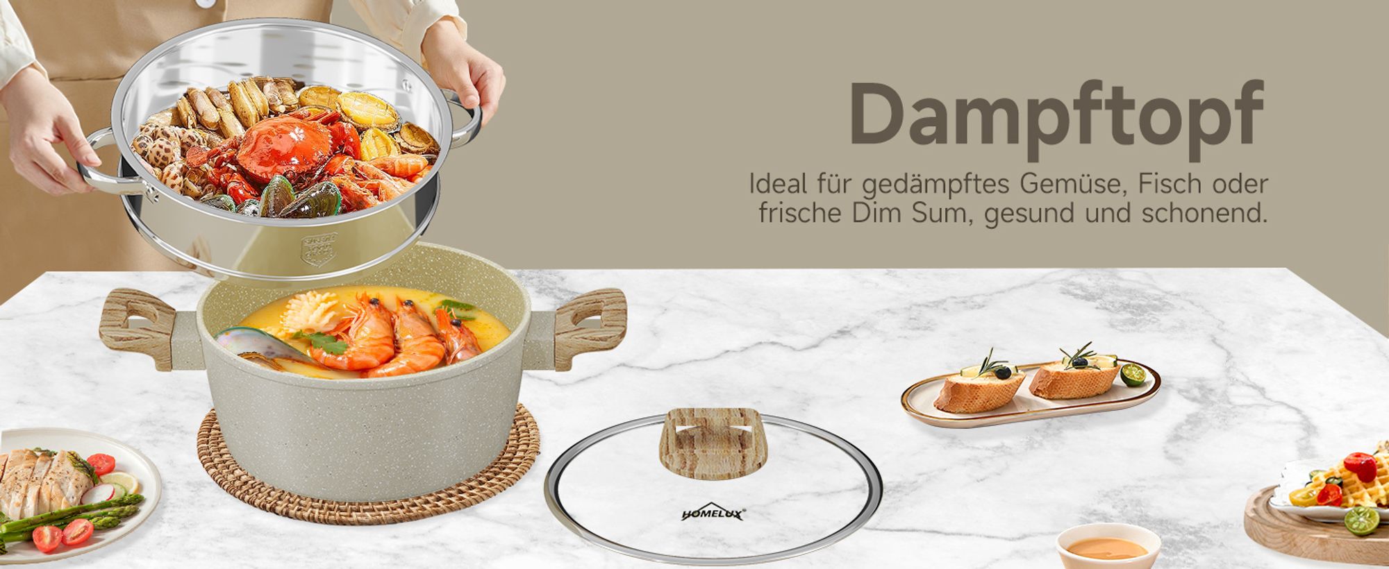 Topfsets, 12-teilige Kochtopfset Antihaft-beschichtete, Aluminium Topfset Induktion Induktionstöpfe mit Deckel, ,Töpfe & pfannen, Beige