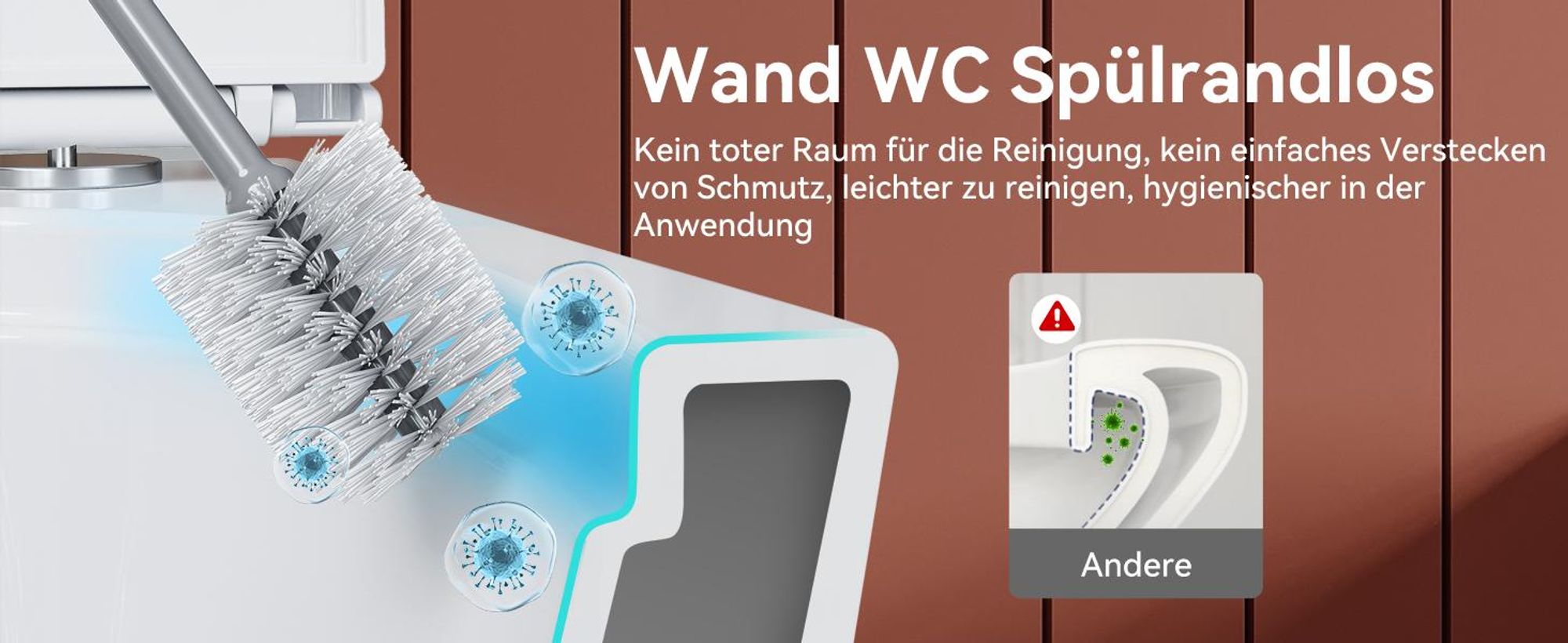 Komplett Vorwandelement Toilette Set - 82cm Unterputzspülkasten + Hänge Spülrandlos WC Toilette + Rechteckig Chrome Drückplatte HOROW