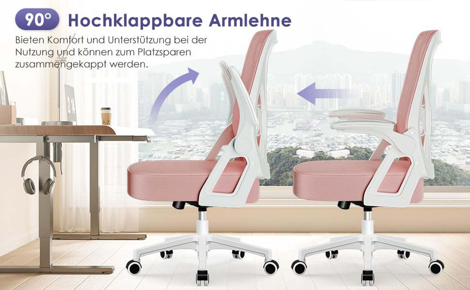Hiazurm Bürostuhl, Schreibtischstuhl, bürostuhl ergonomisch mit Verstellbaren Armlehnen, höhenverstellbar,S-förmige Lendenstütze,Chefsessel 150kg