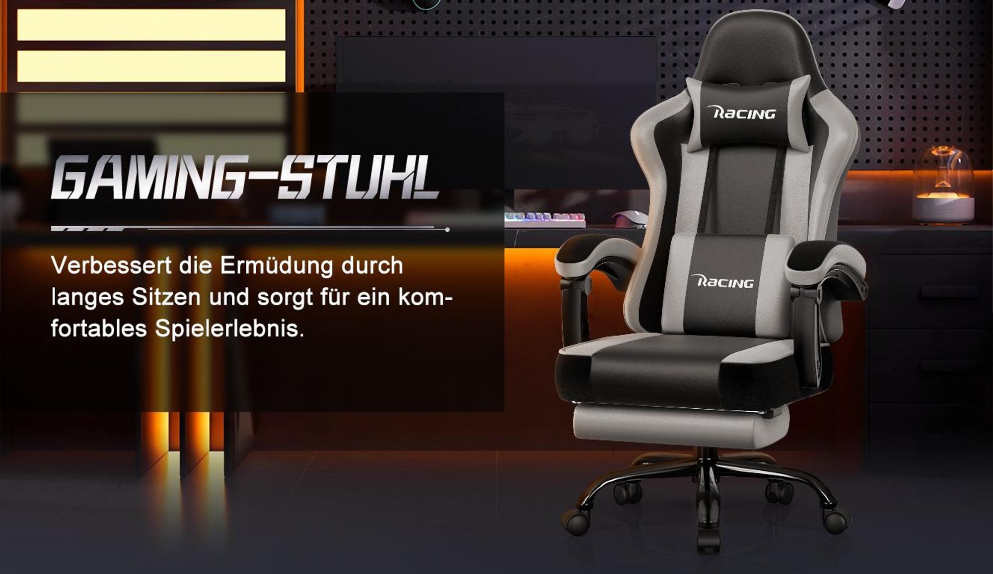 Adormii Gaming Stuhl, Ergonomischer Gaming Sessel, Schreibtischstuhl, Gamingstuhl mit Fußstütze, verstellbare Rückenlehne, Gaming stuhl 150 kg