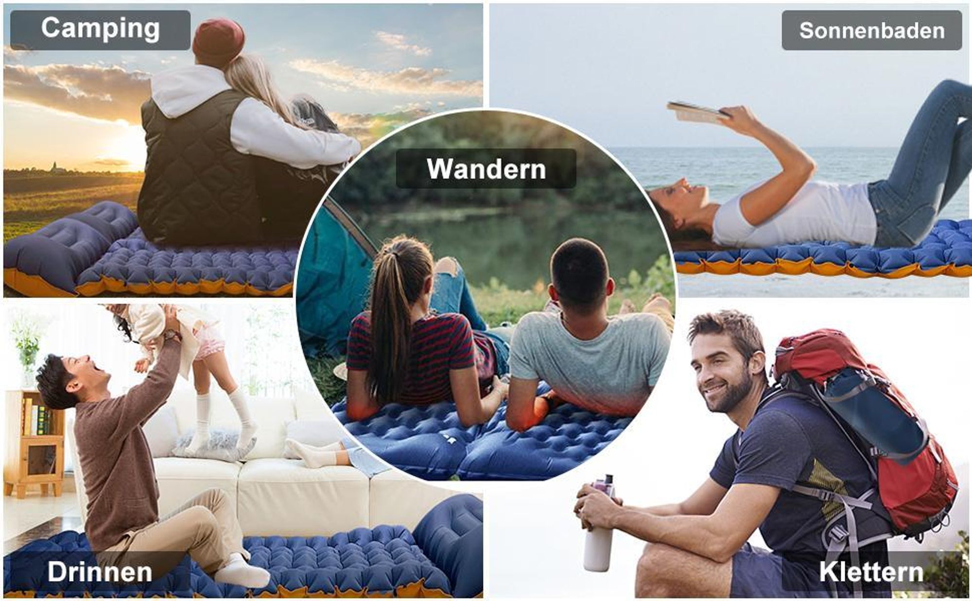 Camping Isomatte, Camping Matte, Selbstaufblare Schlafmatte, Isoliermatte mit Kissen, für Camping, Wandern, Reisen, Rucksackreisen, Zelt